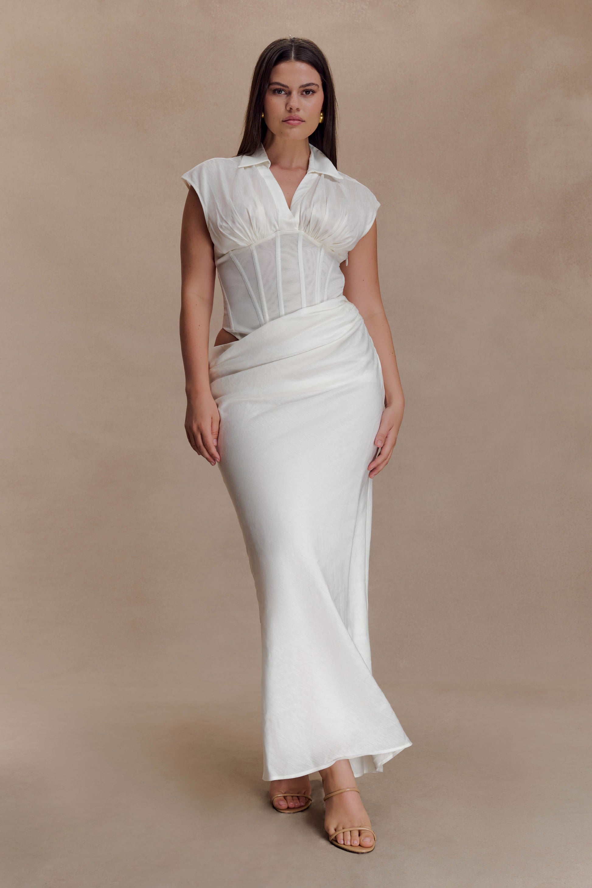 Saphira Shirt Corset Maxi Dress - White #6