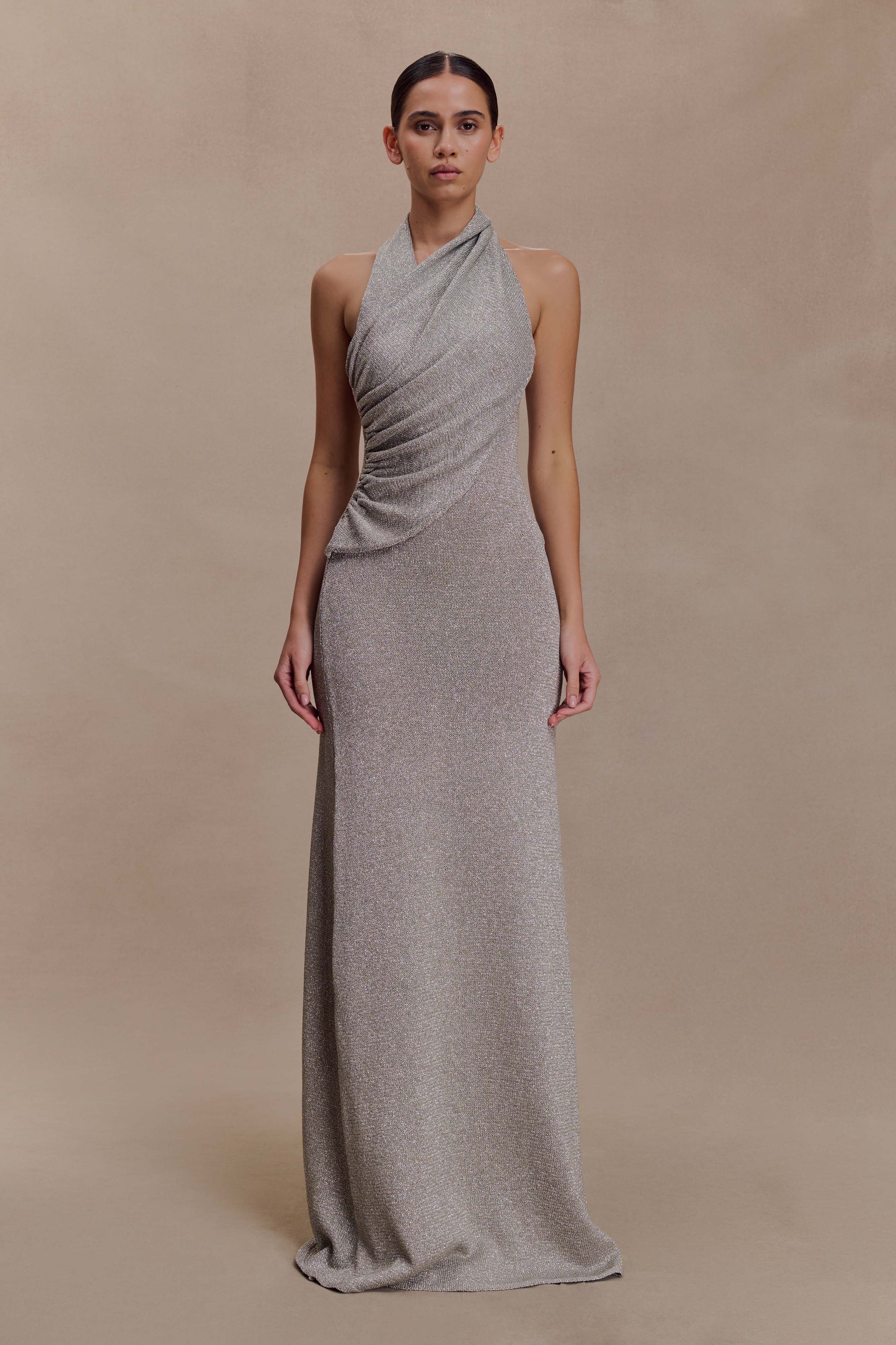 Elma Lurex Knit Halter Maxi Dress - Silver #6