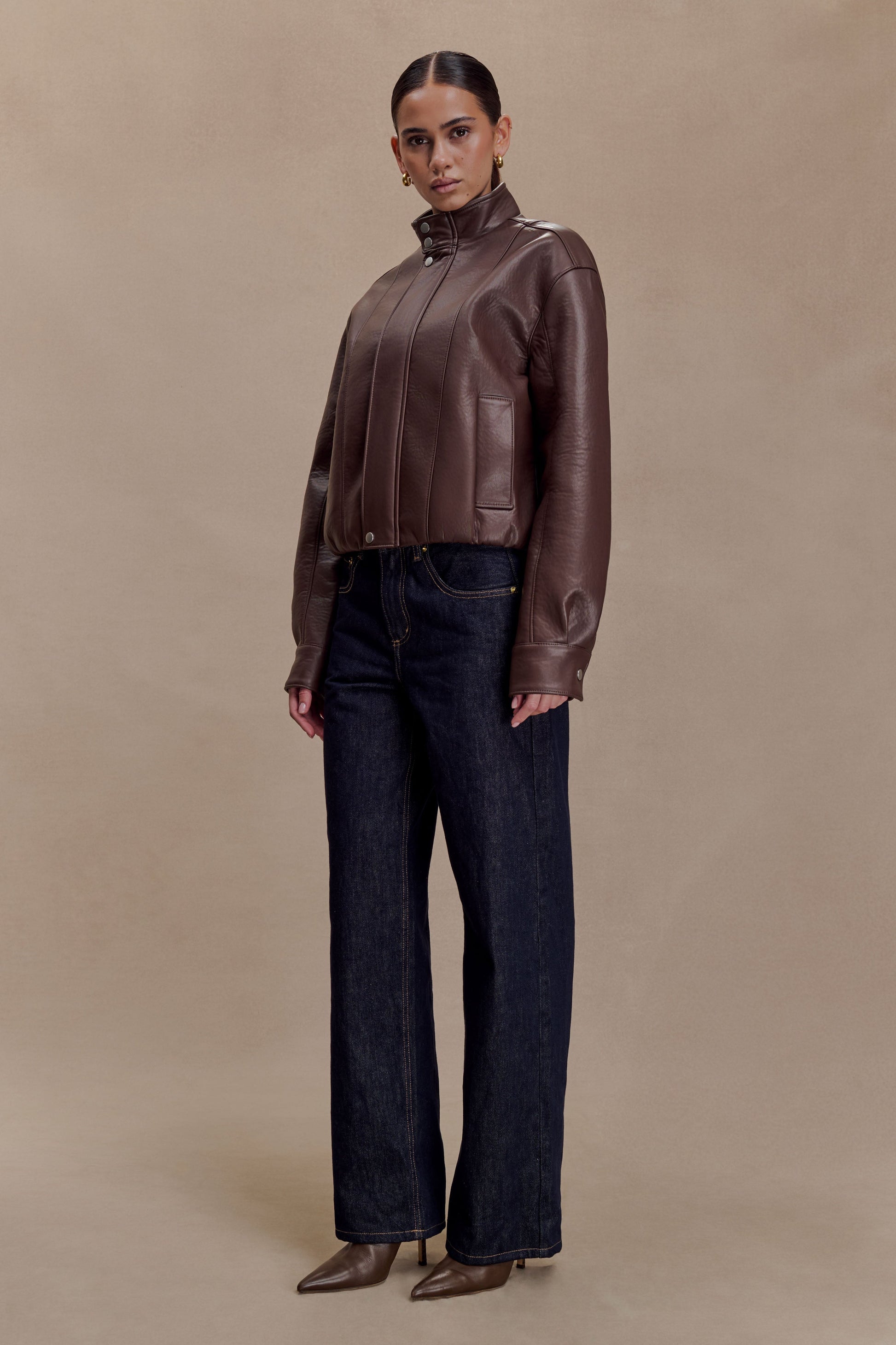 Curtis Faux Leather Bomber Jacket - Dark Chocolate #5