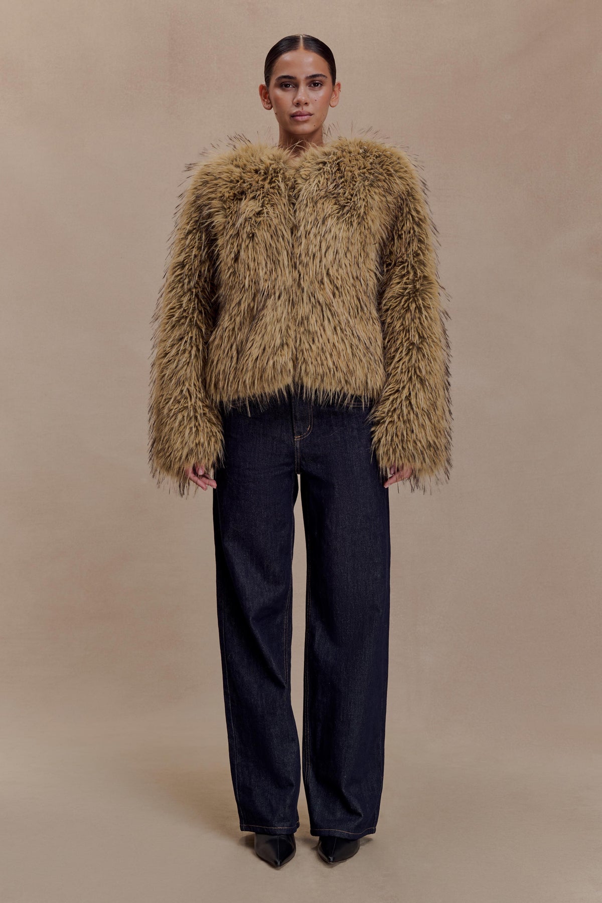 Ottie Faux Fur Cropped Jacket - Brown Multi #3