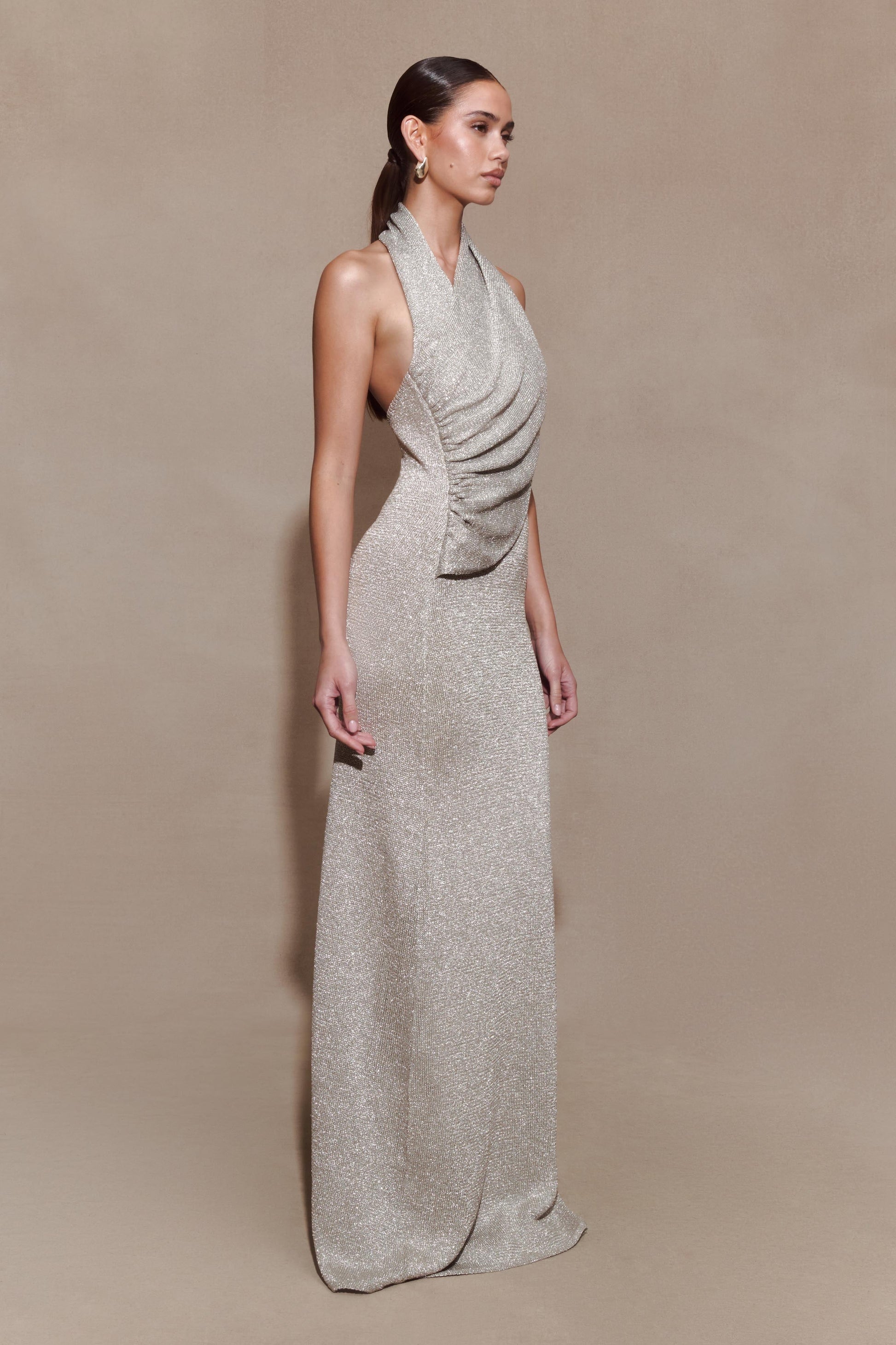 Elma Lurex Knit Halter Maxi Dress - Silver #5
