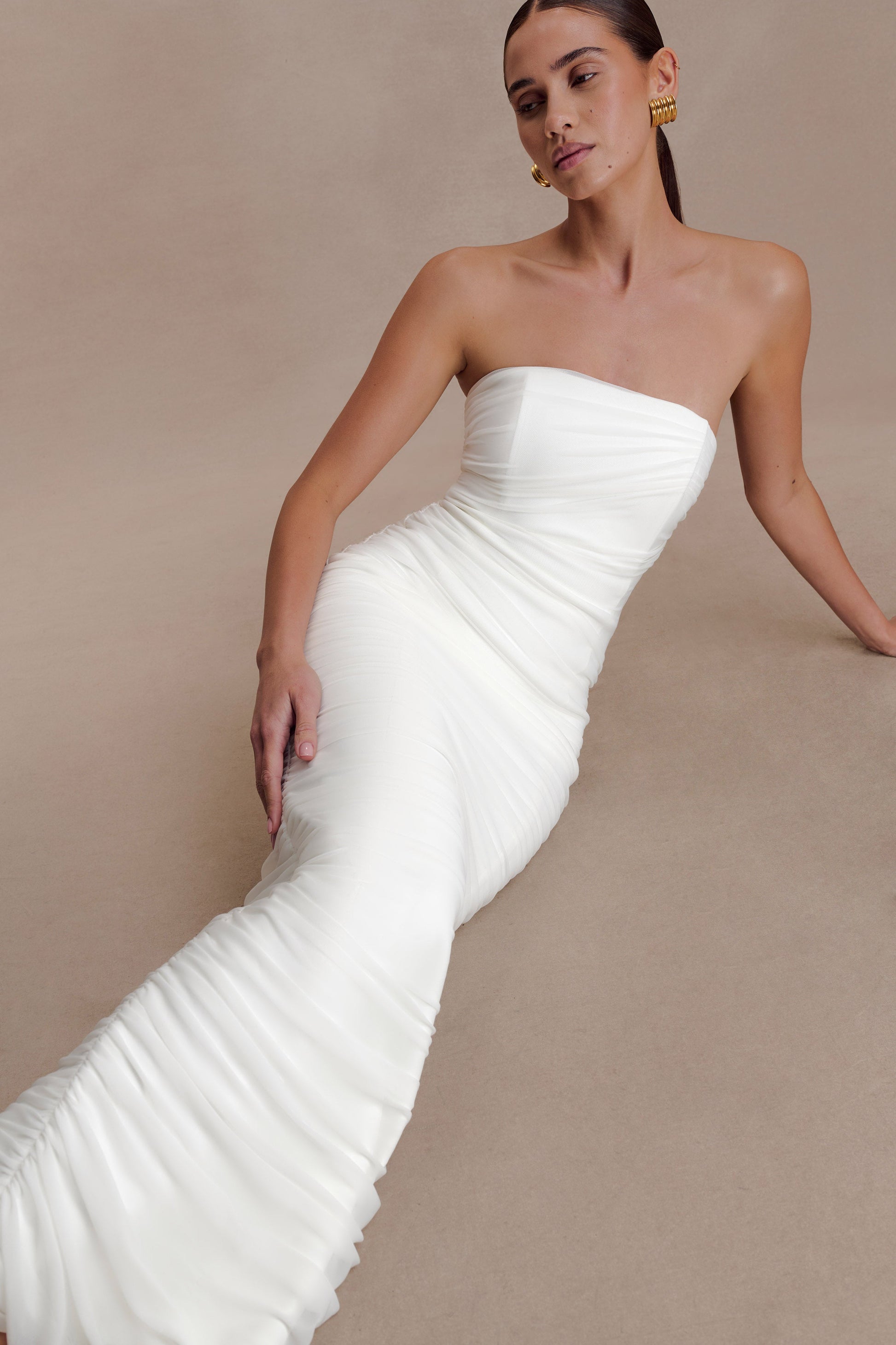 Jianna Strapless Mesh Maxi Dress - Ivory #3
