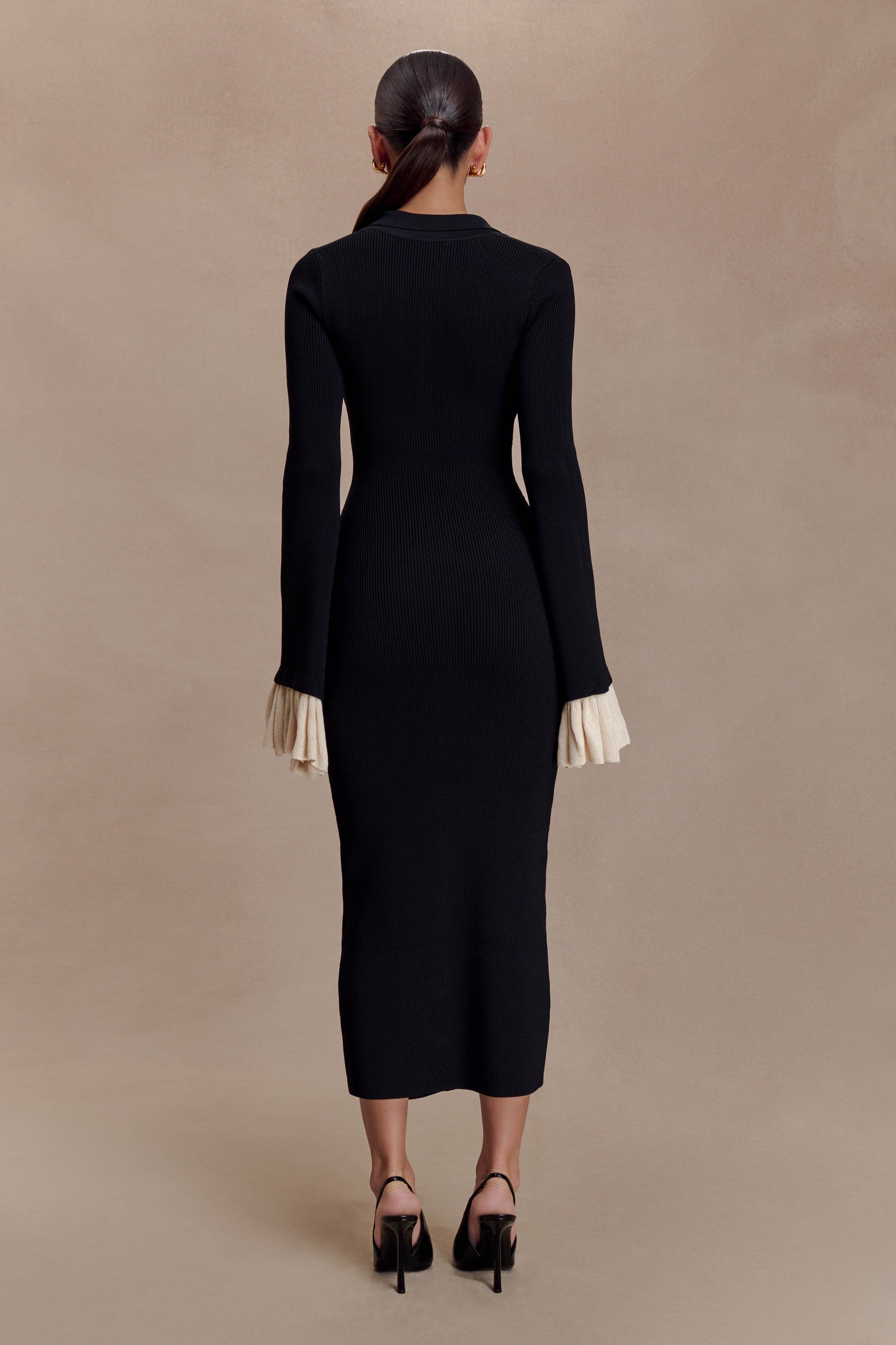 Amirose Ruffle Knit Midi Dress - Black #2