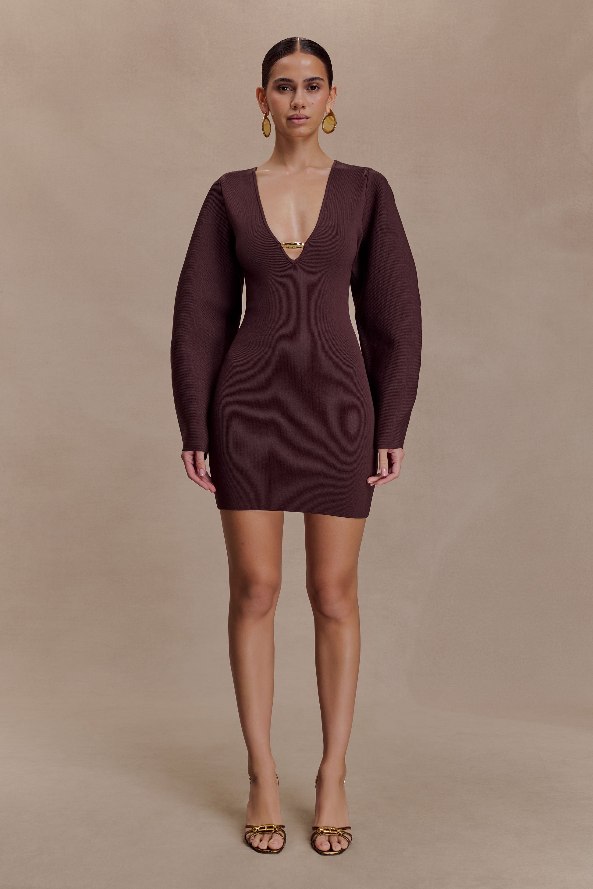 Billy Balloon Sleeve Knit Mini Dress - Dark Chocolate #3