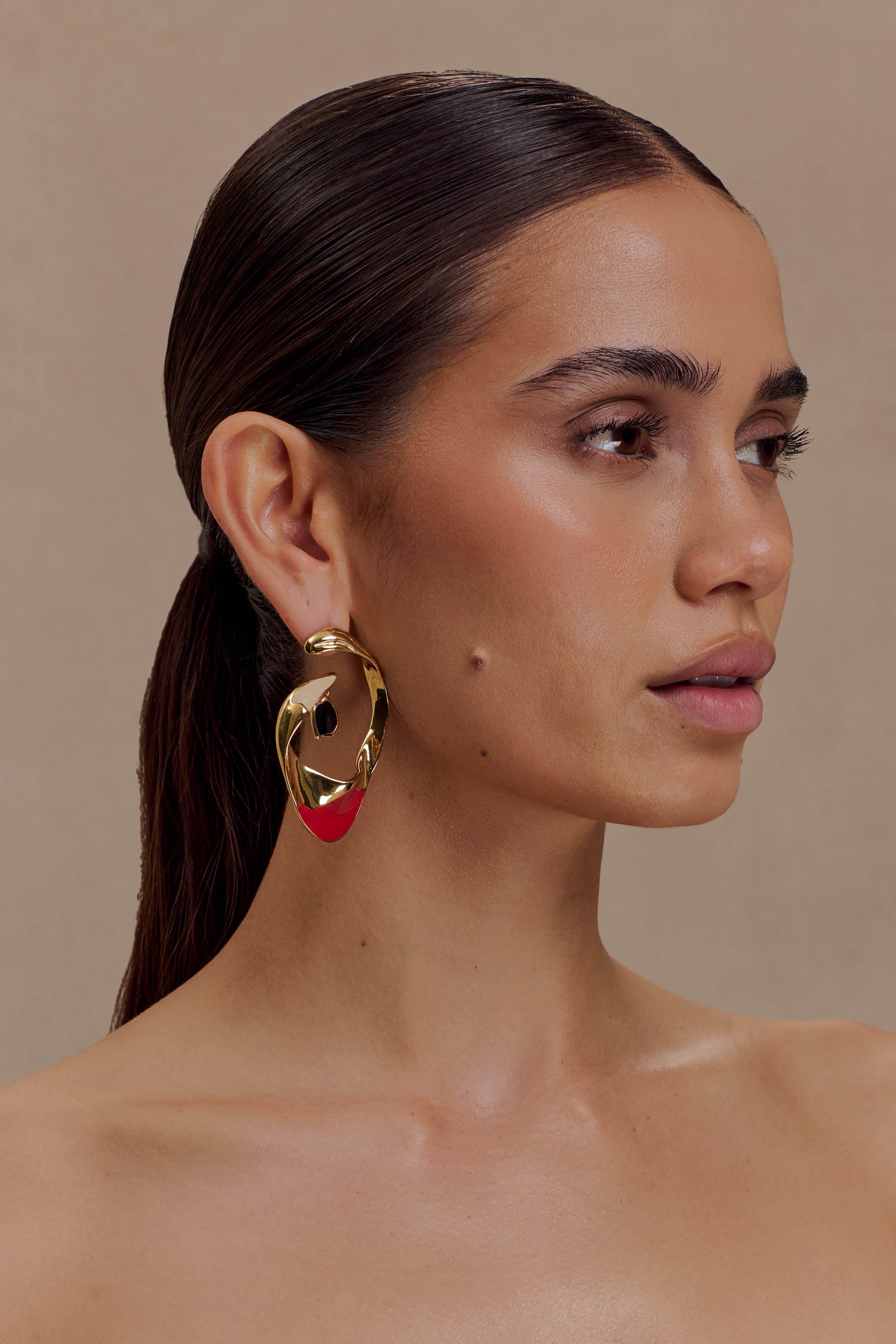 Marna Large Hoop Earrings With Stones - Gold #2
