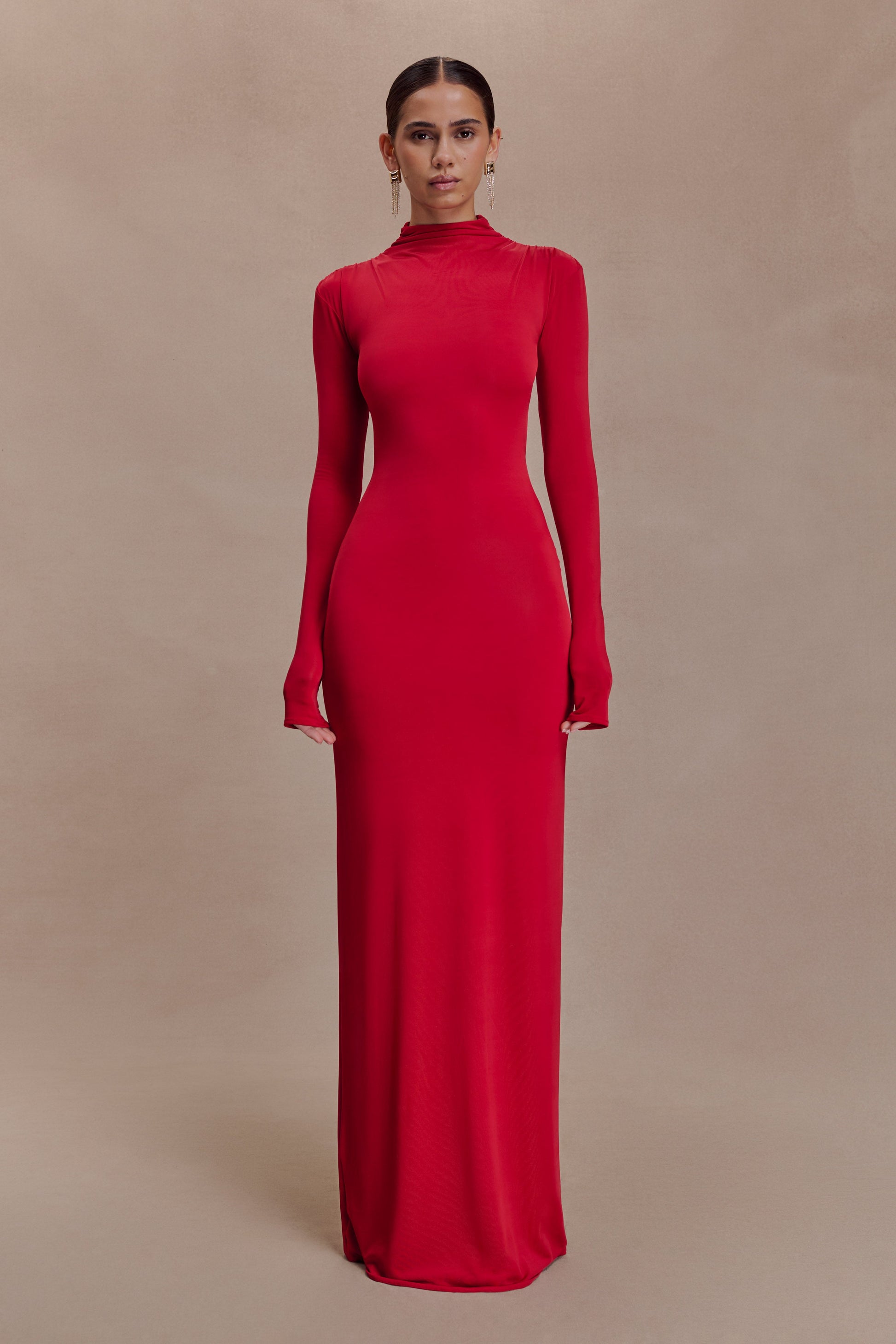 Kiyah Slinky Cut Out Maxi Dress - Red #3