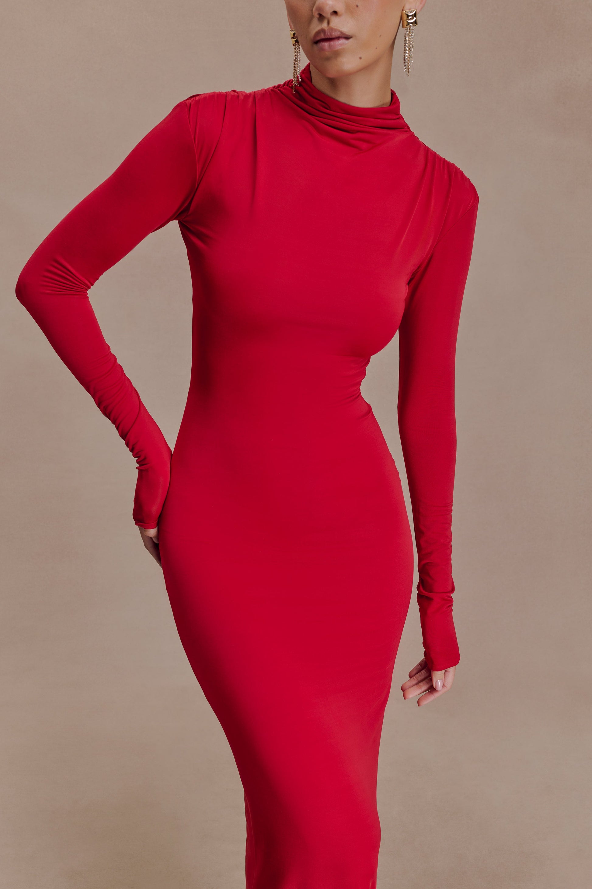Kiyah Slinky Cut Out Maxi Dress - Red #2
