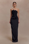 Asha Floral Mesh And Satin Maxi Dress - Black