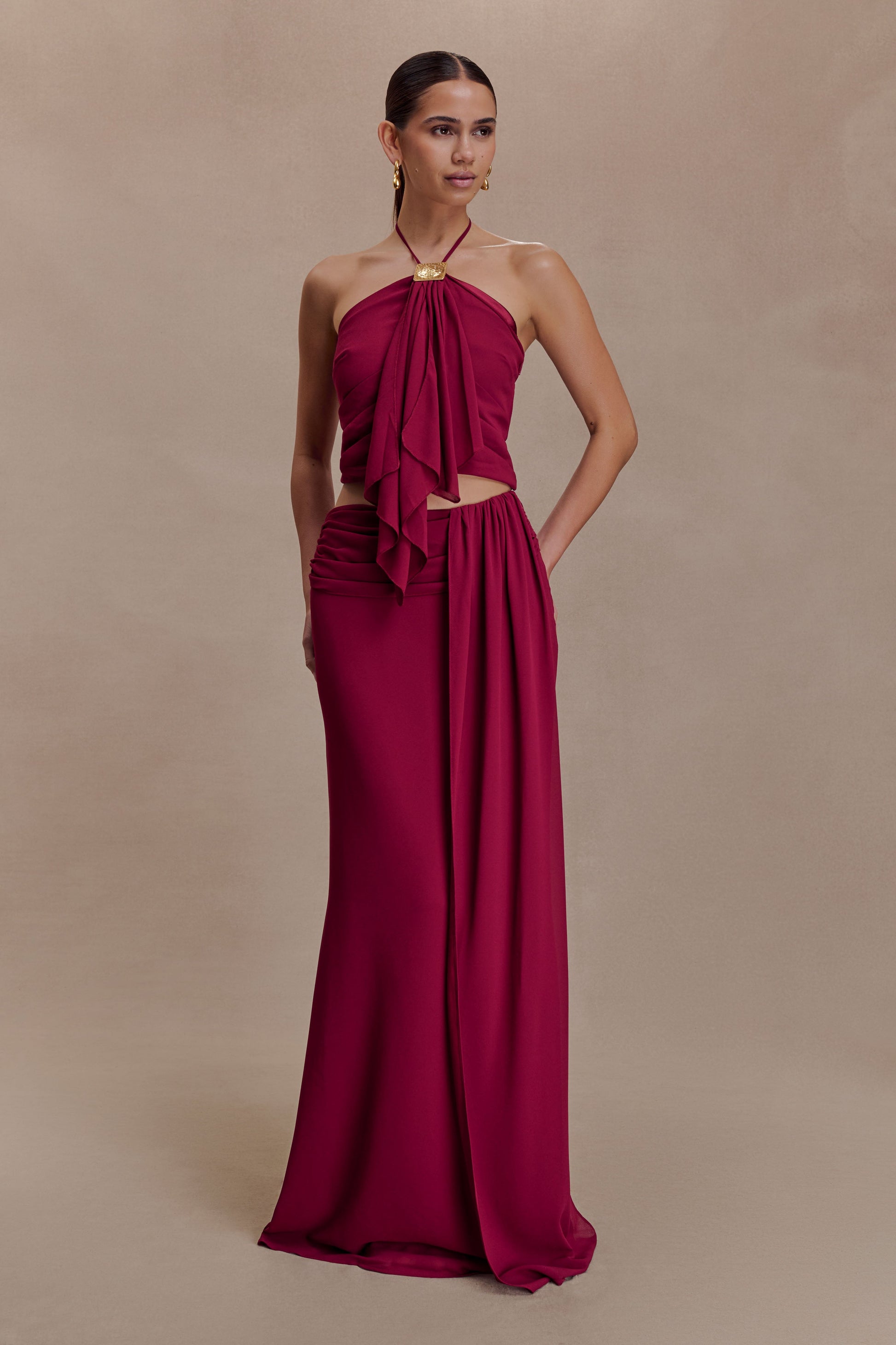 Celina Chiffon Overlay Maxi Skirt - Cherry Red #4
