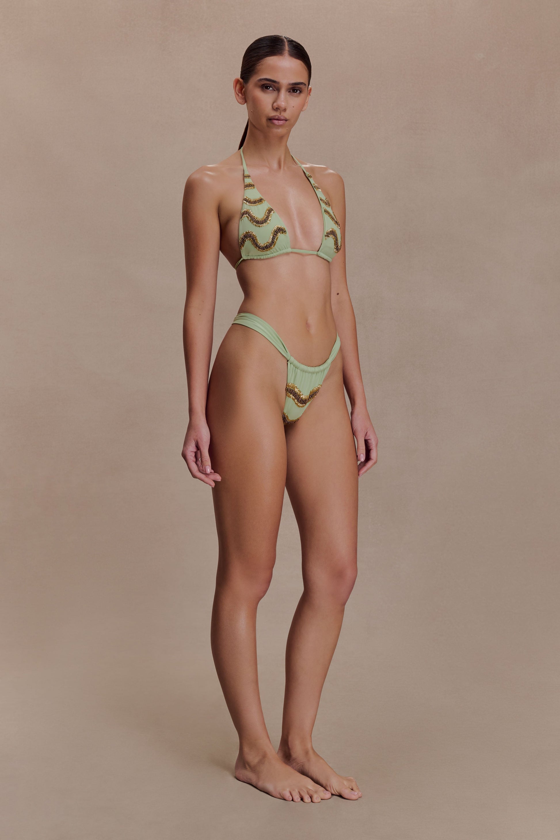 Robyn Beaded Triangle Bikini Top - Sage #8