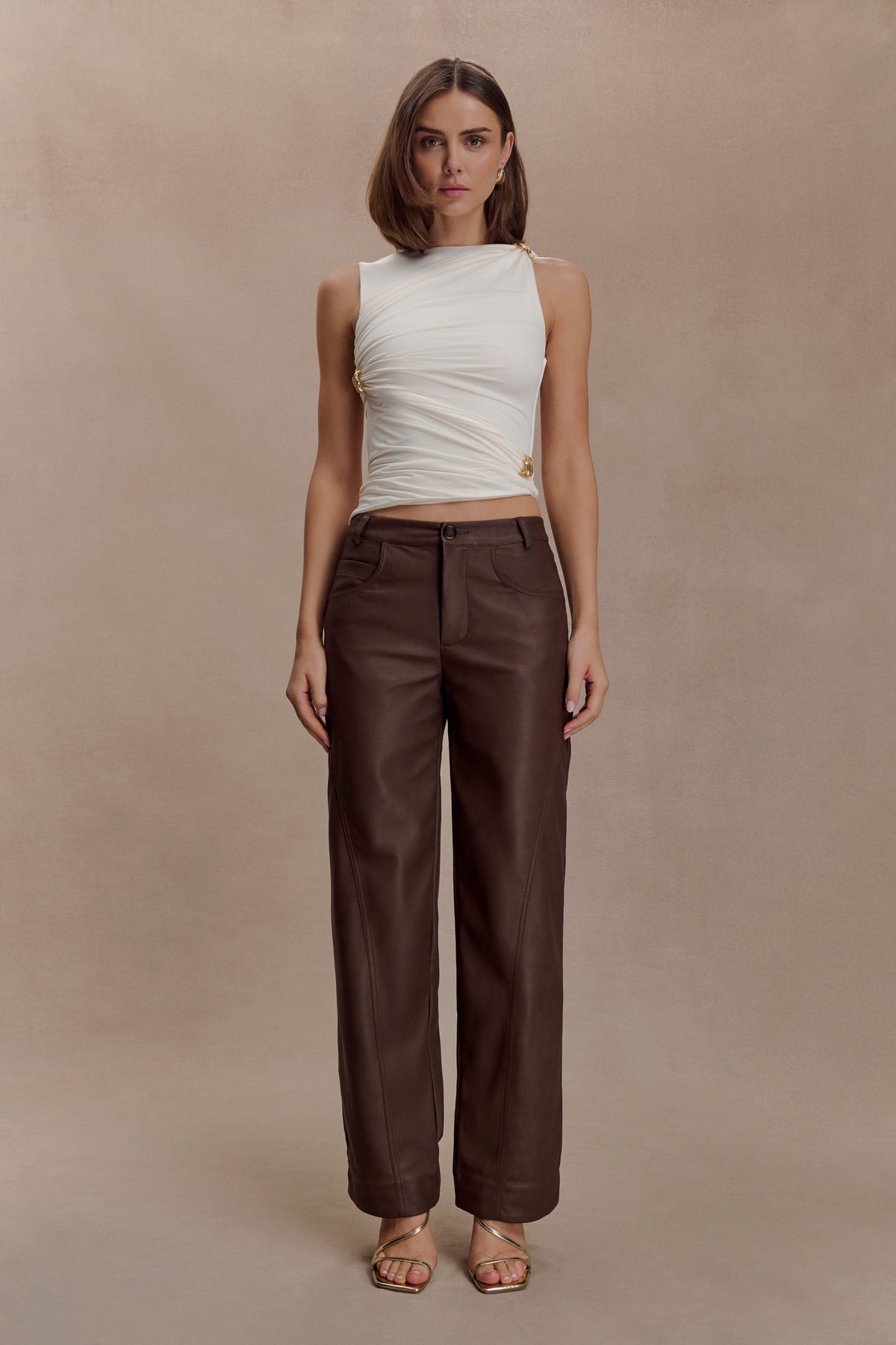 Amia Slinky Sleeveless Top With Hardware - Ivory #6