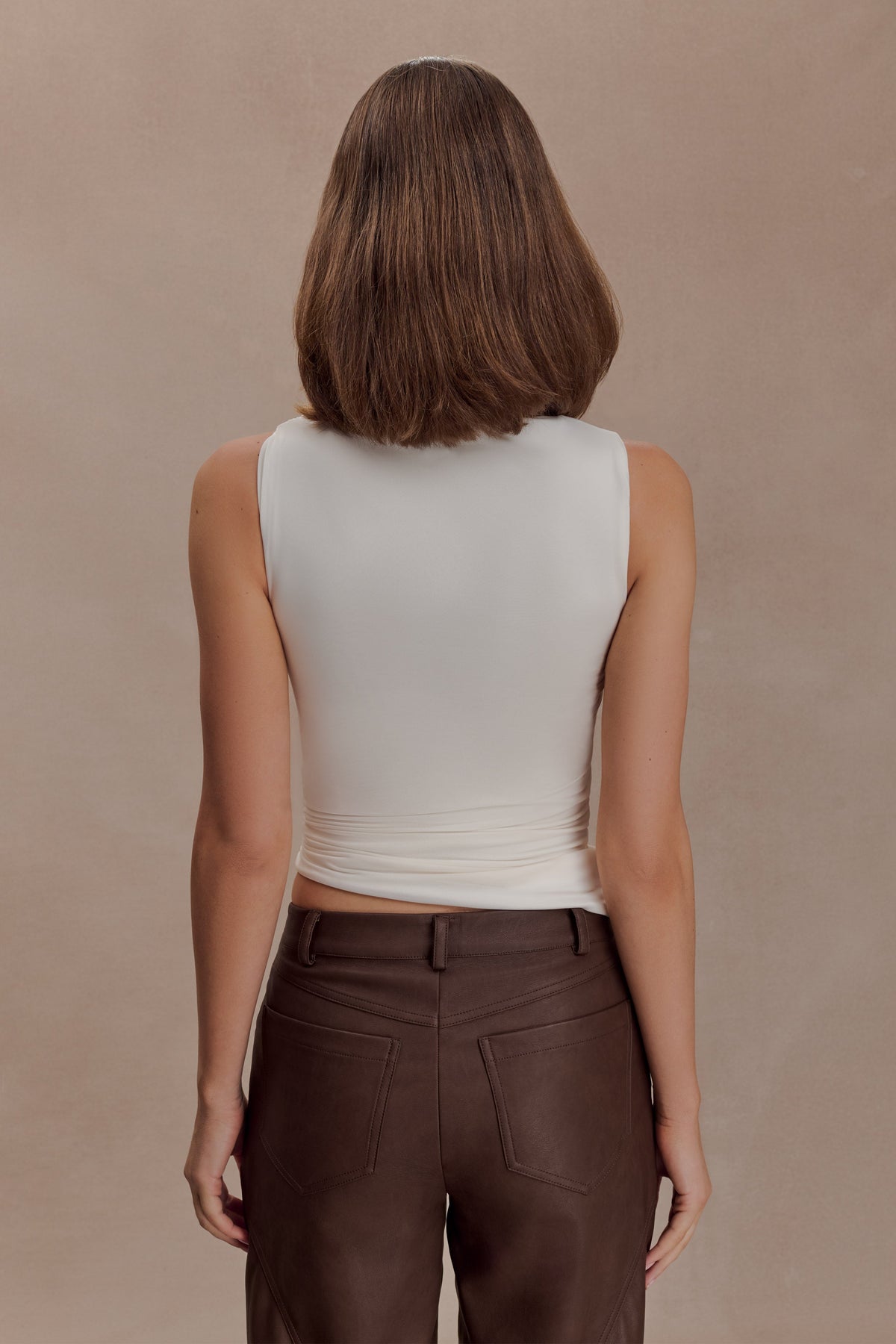 Amia Slinky Sleeveless Top With Hardware - Ivory