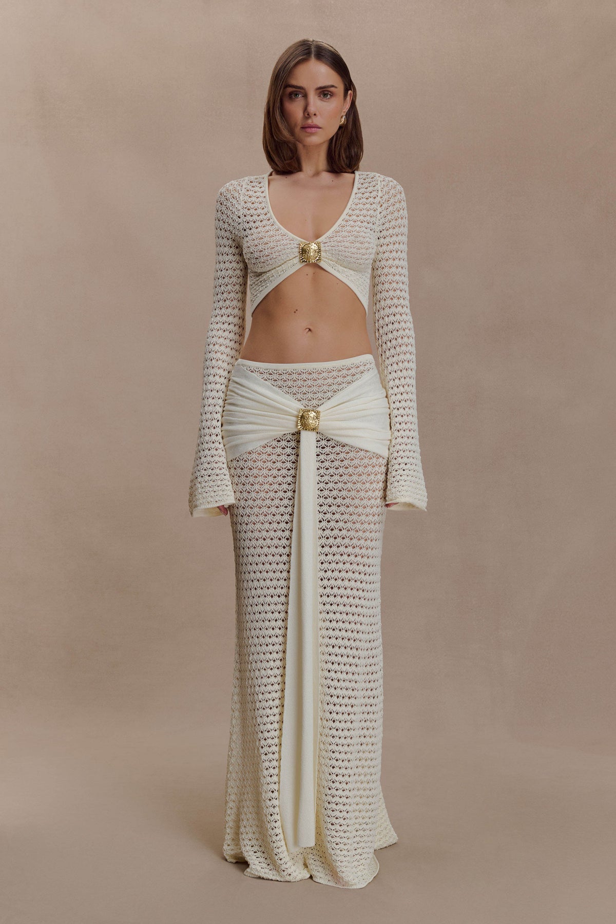 Mania Crochet Long Sleeve Cropped Top - Ivory #7