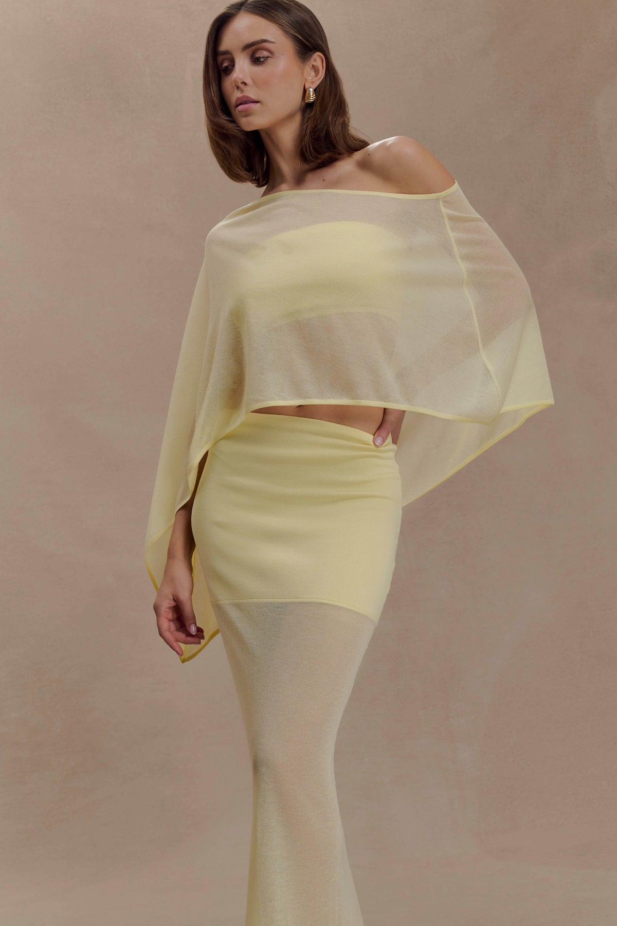 Lyra Sheer Knit Cape - Lemon #3