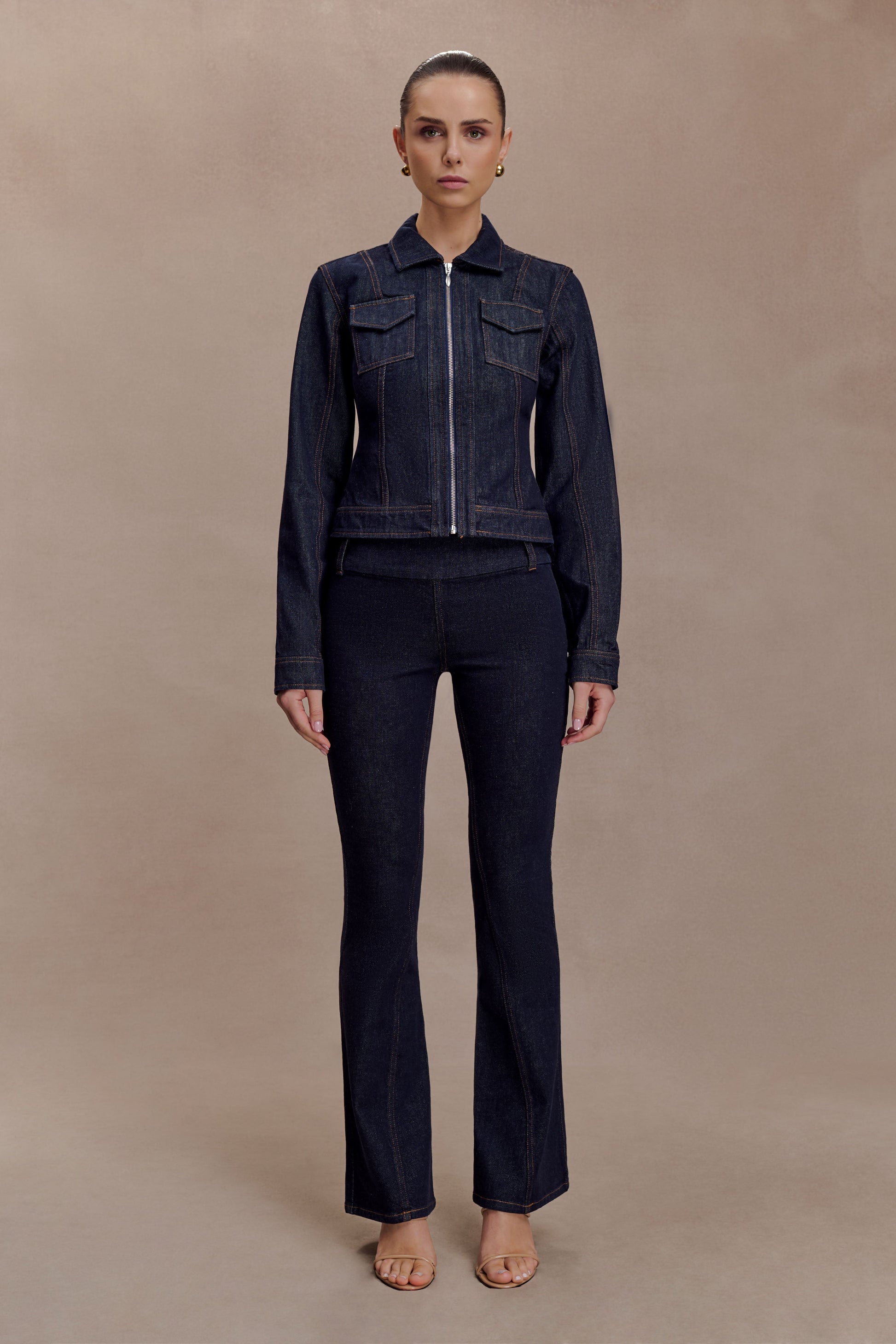 Cierra Cinched Jacket Top - Washed Indigo Blue #6