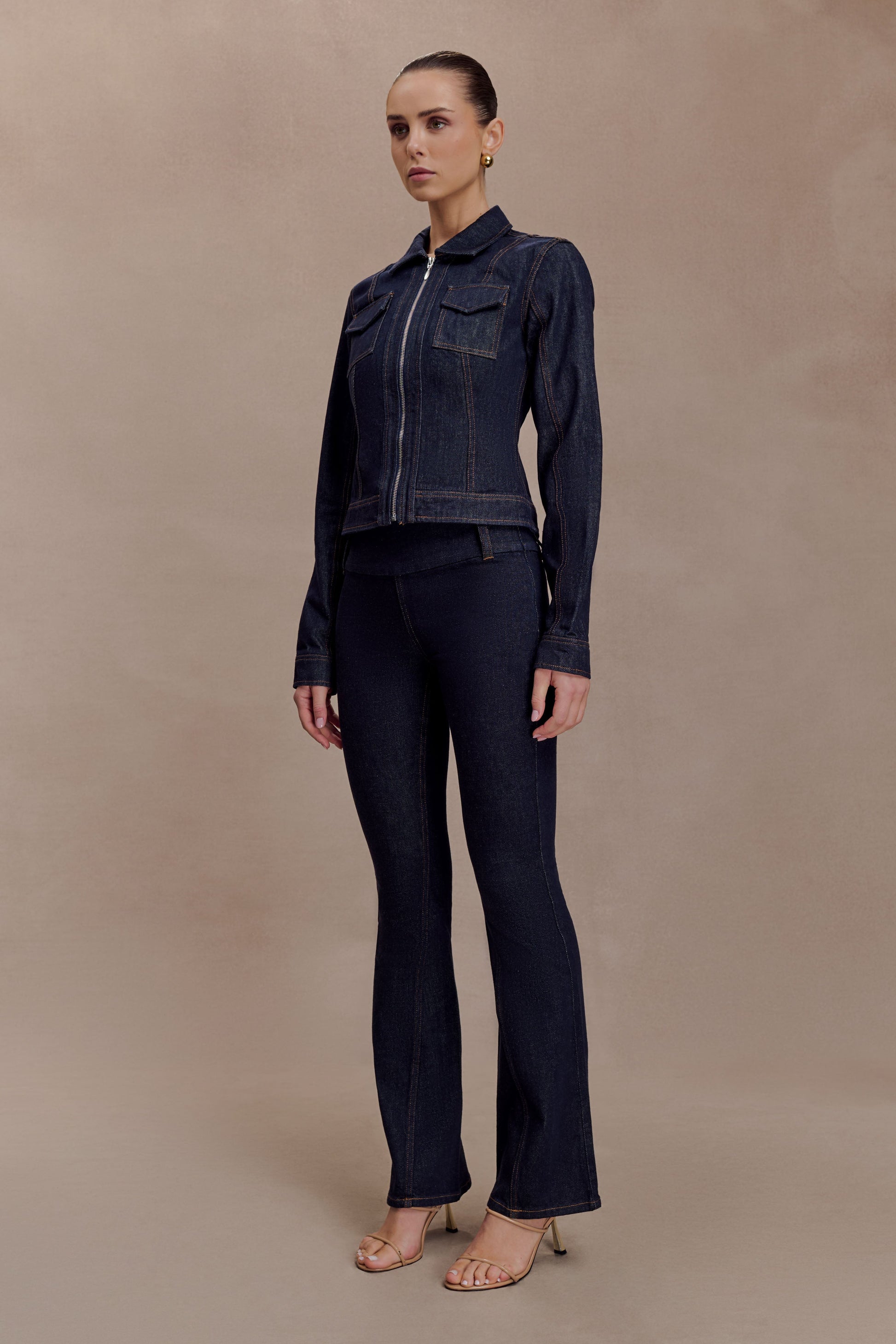 Shelly Flared Denim Jeans - Washed Indigo Blue #4