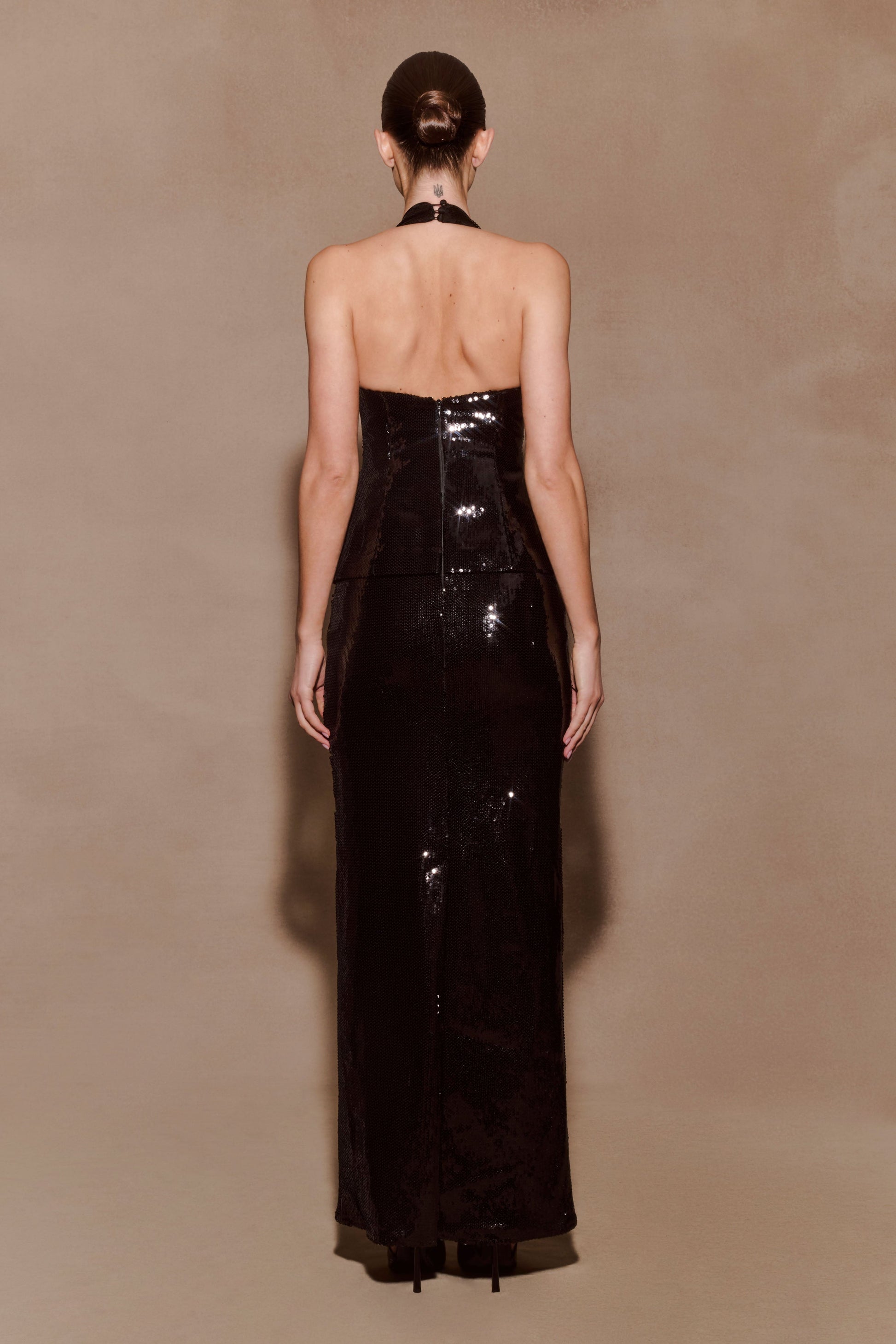 Bertie Sequin Peplum Halter Maxi Dress - Black #2