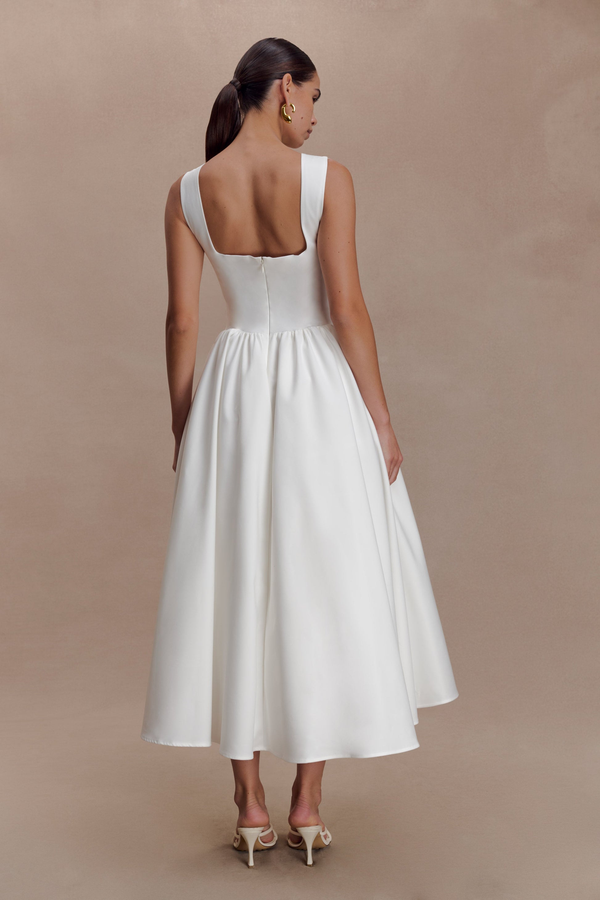 Monika Gathered Waist Cotton Midi Dress - White #5