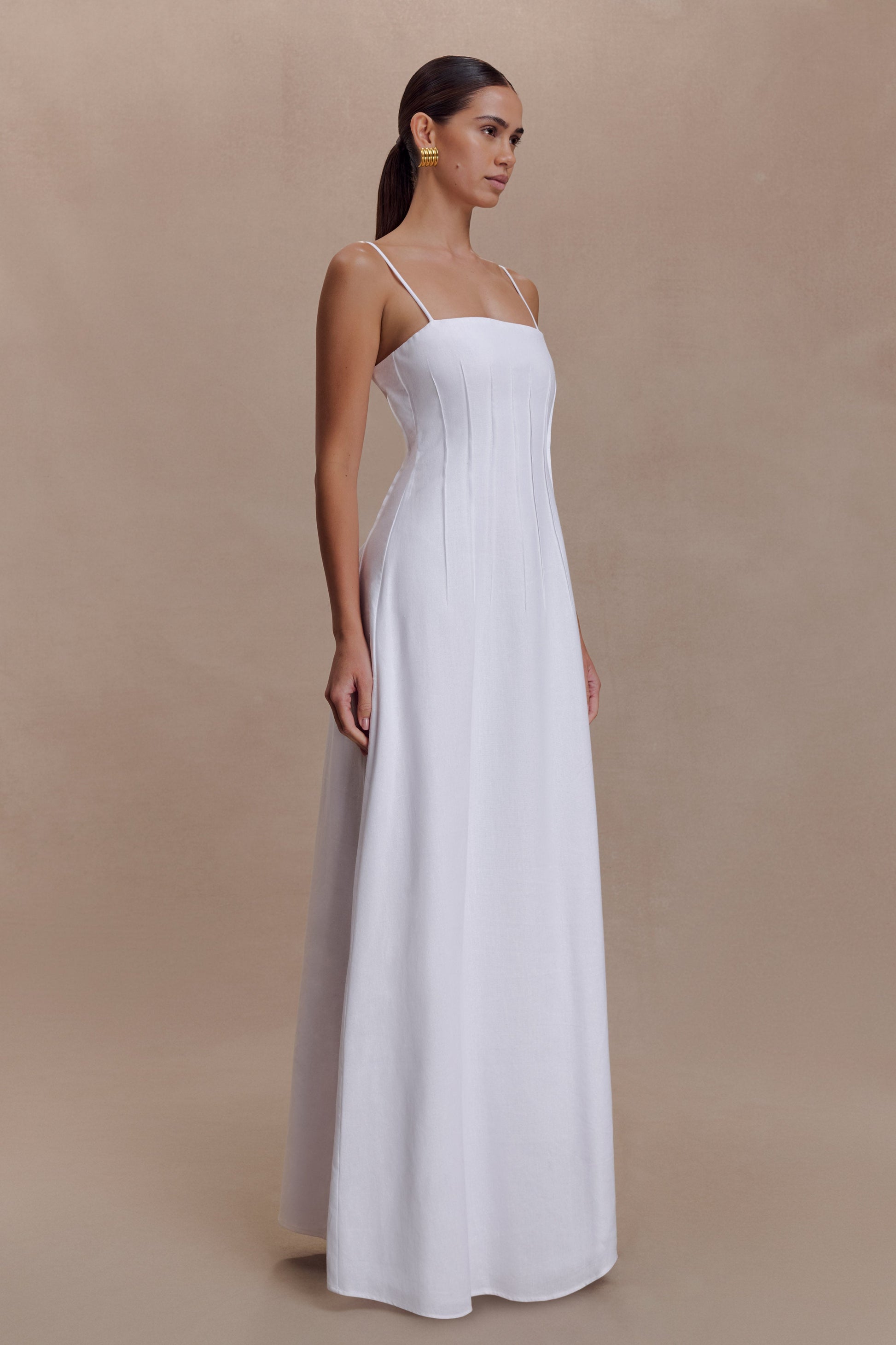 Sofie Pintuck Linen Maxi Dress - White #5