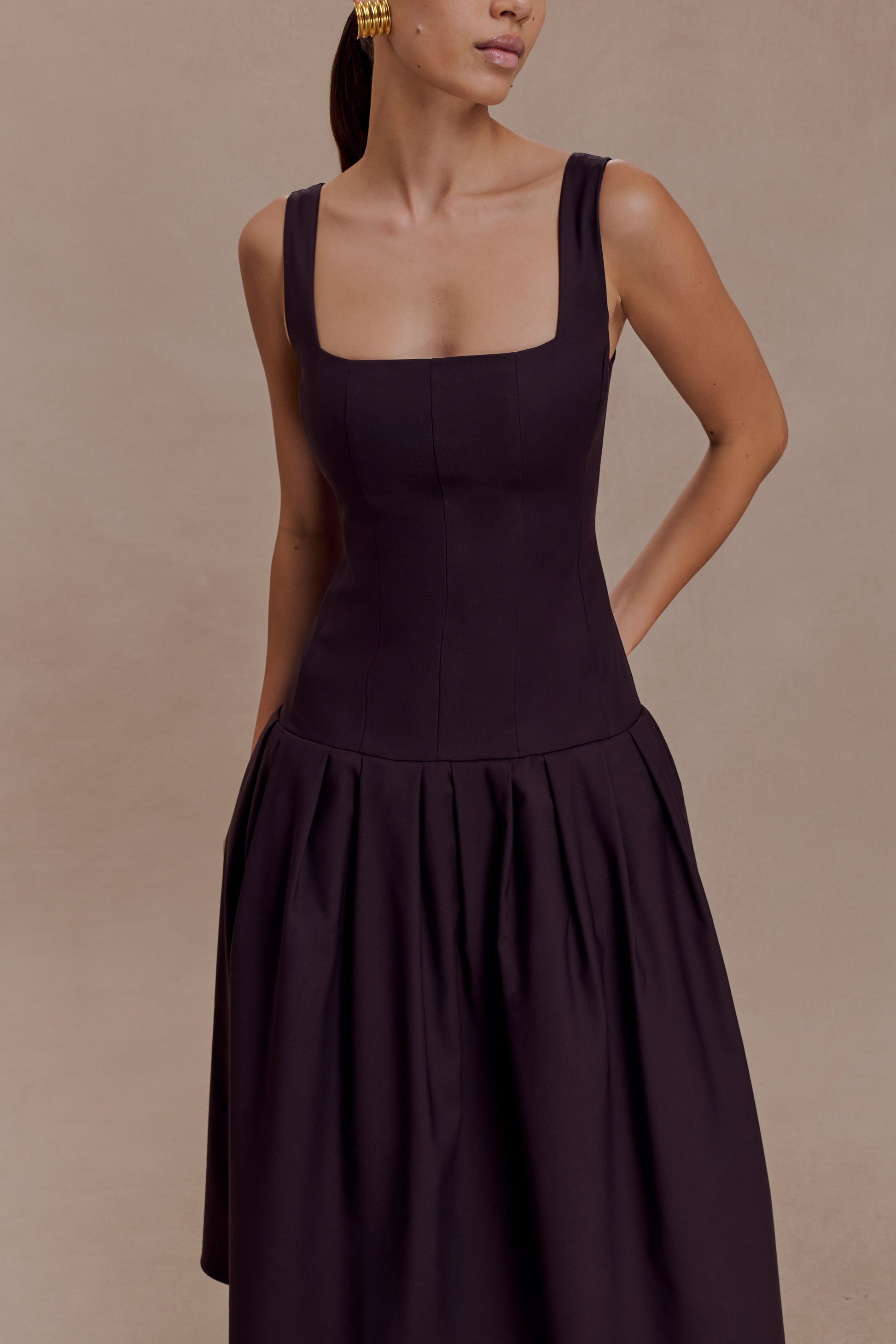 Natascha Drop Waist Cotton Midi Dress - Chocolate #3