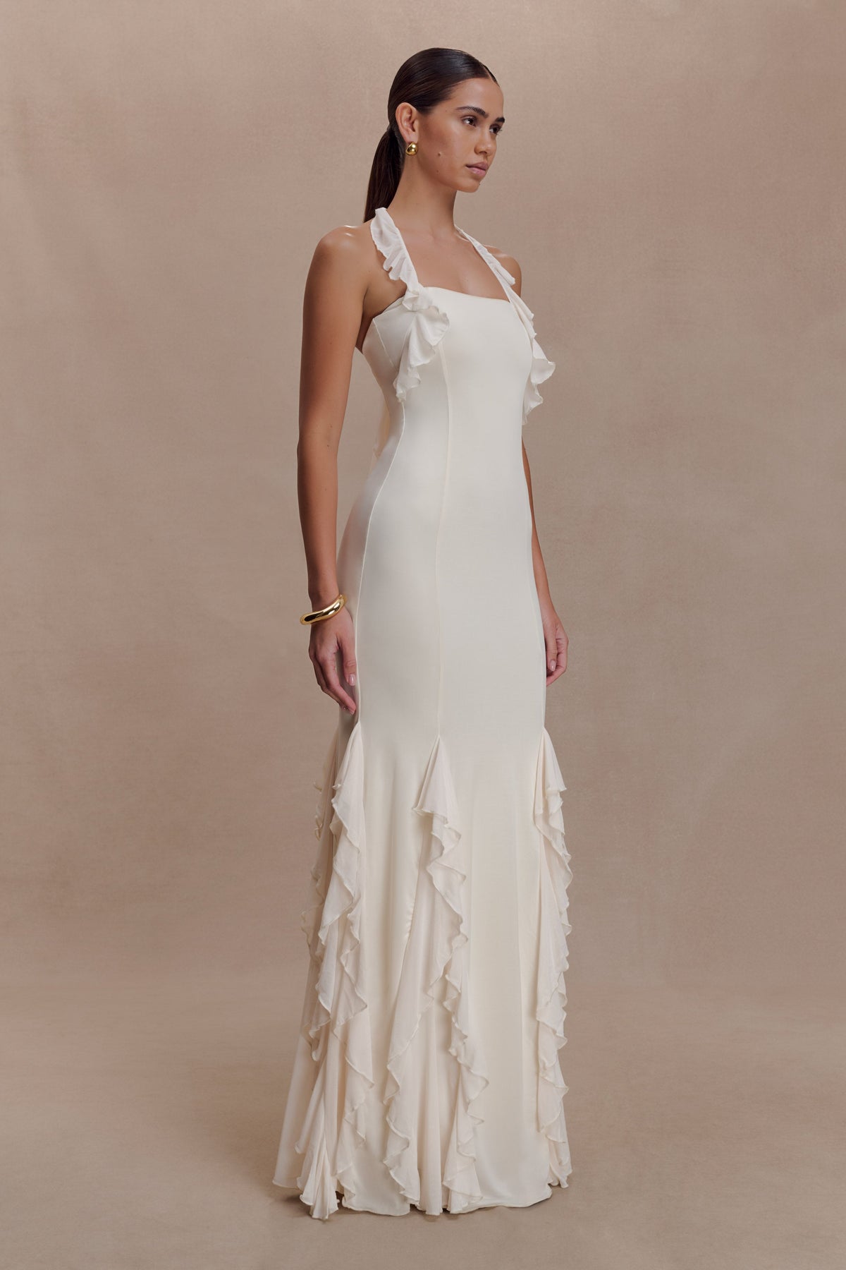 Etta Ruffle Slinky Maxi Dress - Ivory #5