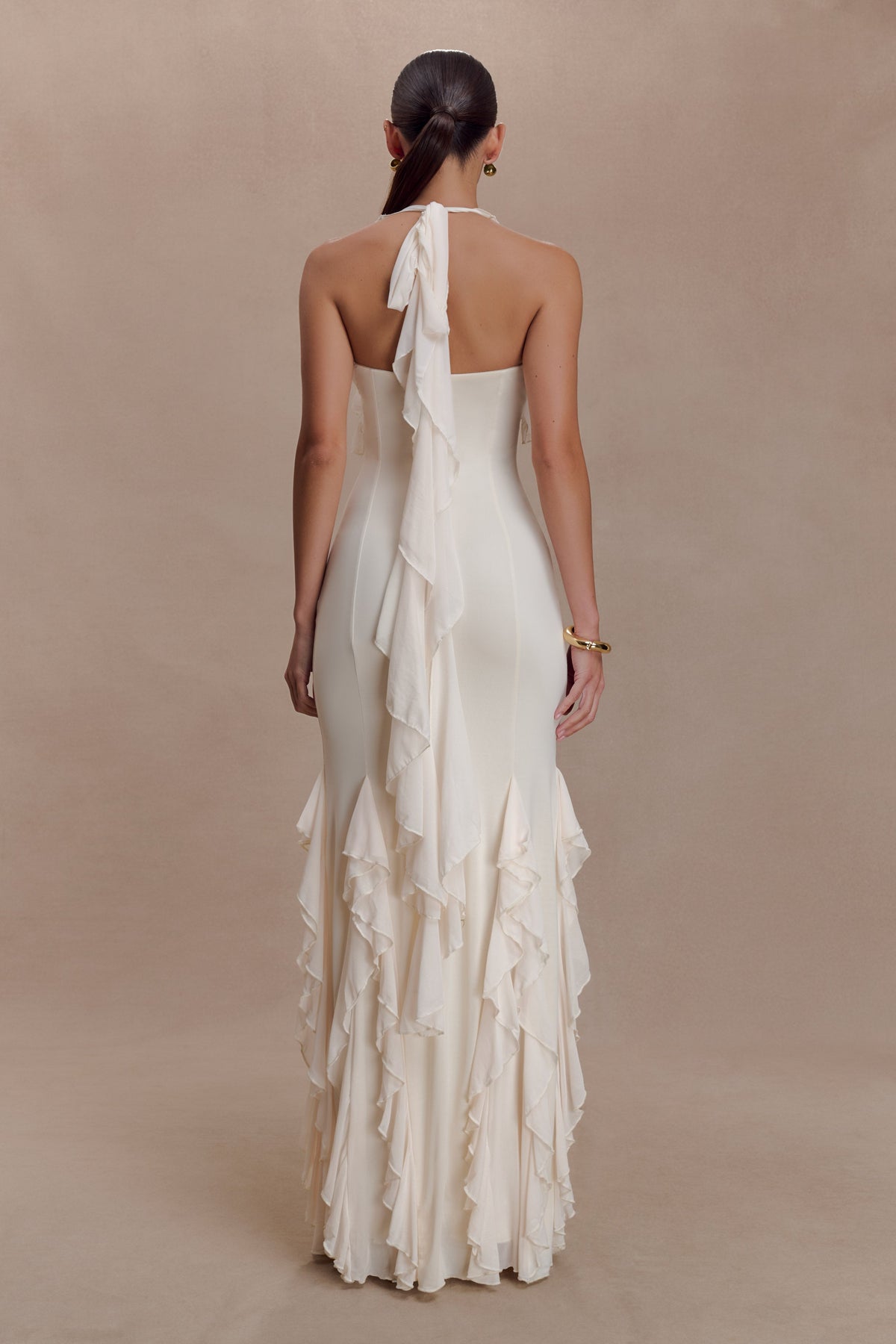 Etta Ruffle Slinky Maxi Dress - Ivory #3