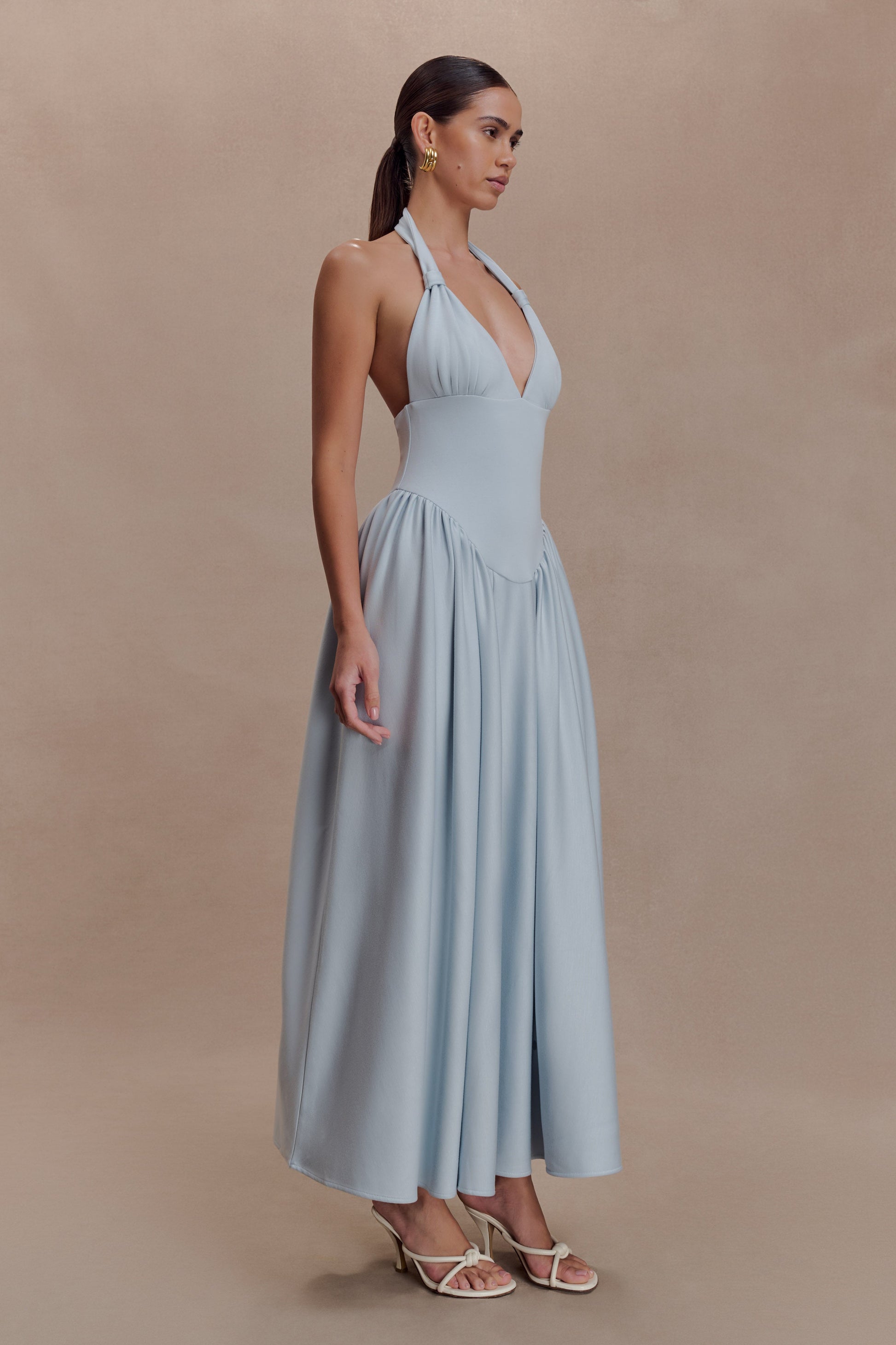 Angelina Scuba Halter Midi Dress - Pale Blue #5