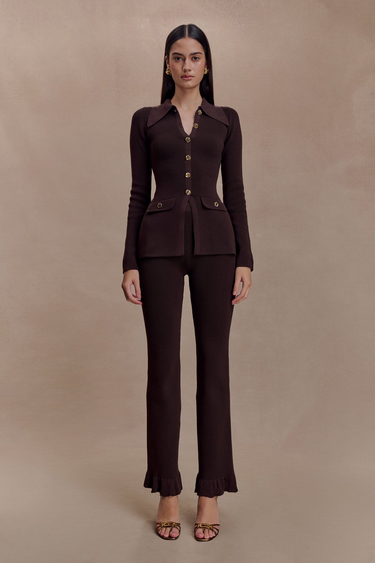Suzie Ribbed Long Sleeve Longline Top - Chocolate #8