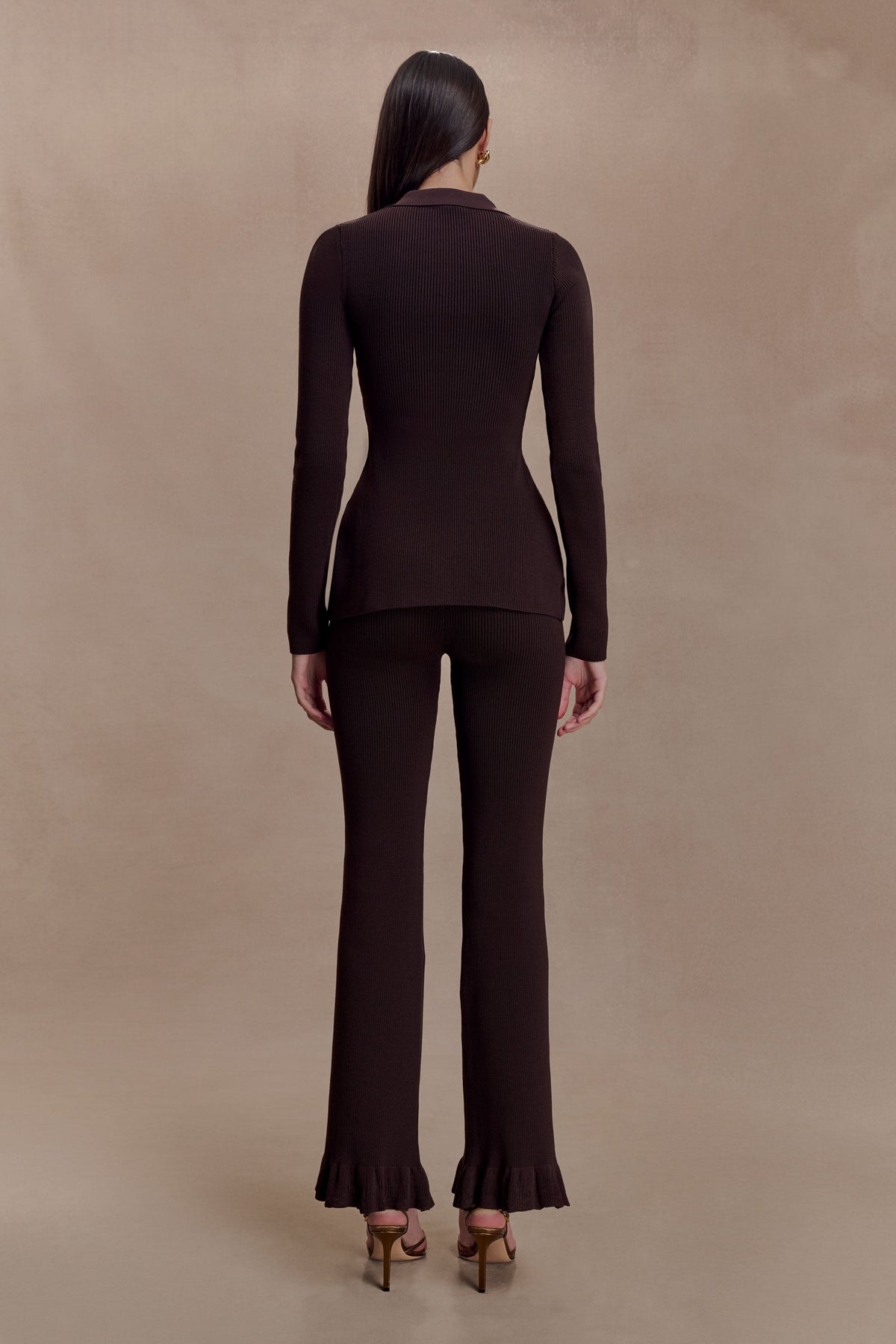 Suzie Ribbed Long Sleeve Longline Top - Chocolate #6