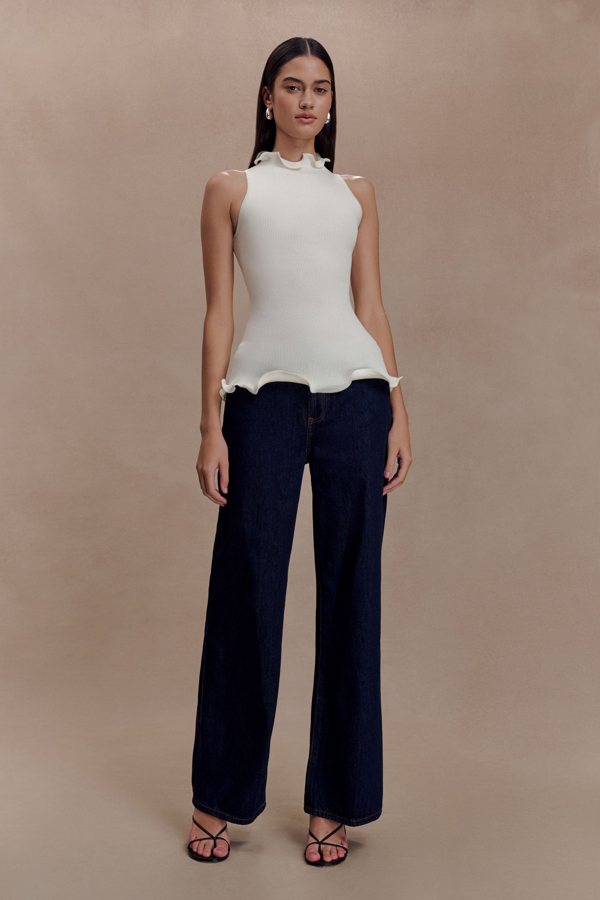 Diya Ribbed Sleeveless Top With Wire Hem - Ivory #6