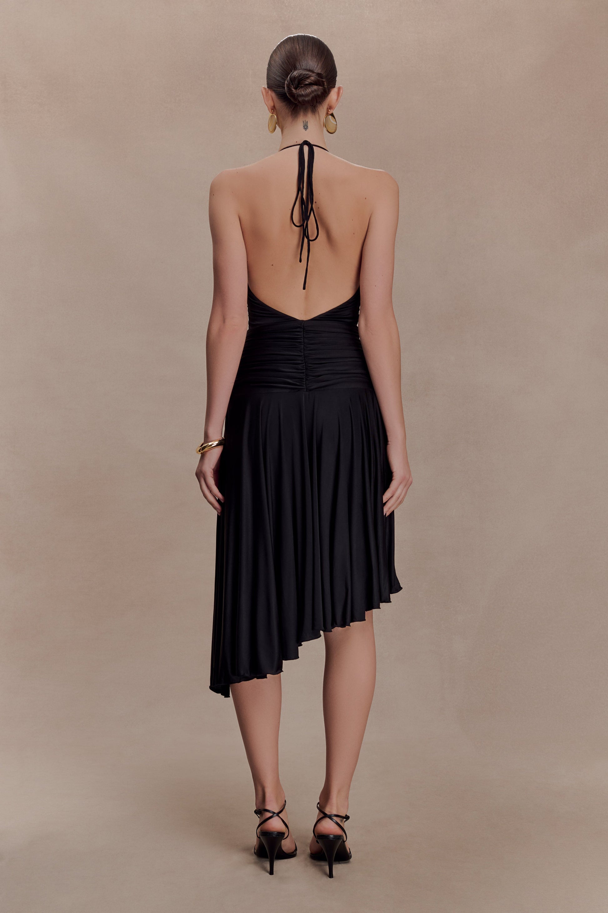Zelda Asymmetric Slinky Midi Dress - Black #2