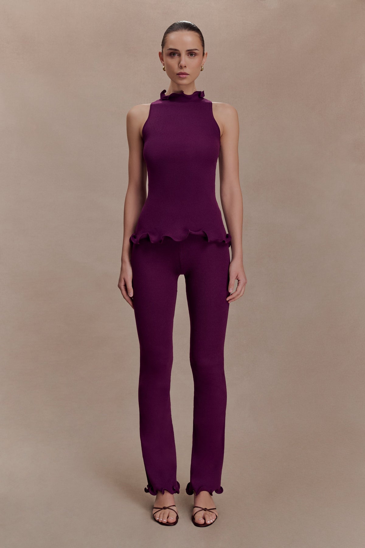 Diya Ribbed Sleeveless Top With Wire Hem - Plum #6