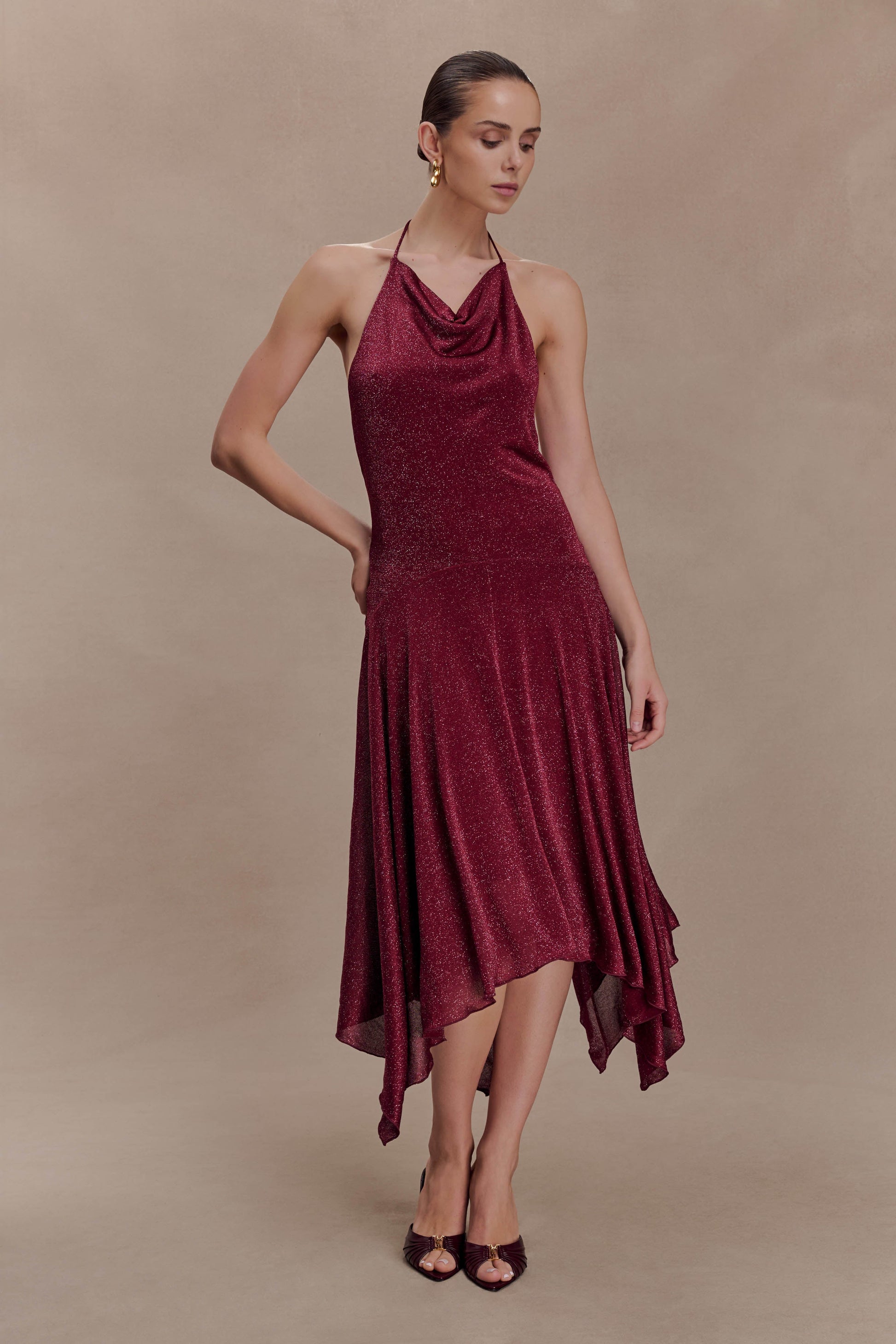 Sylvie Lurex Hankie Midi Dress - Wine #8