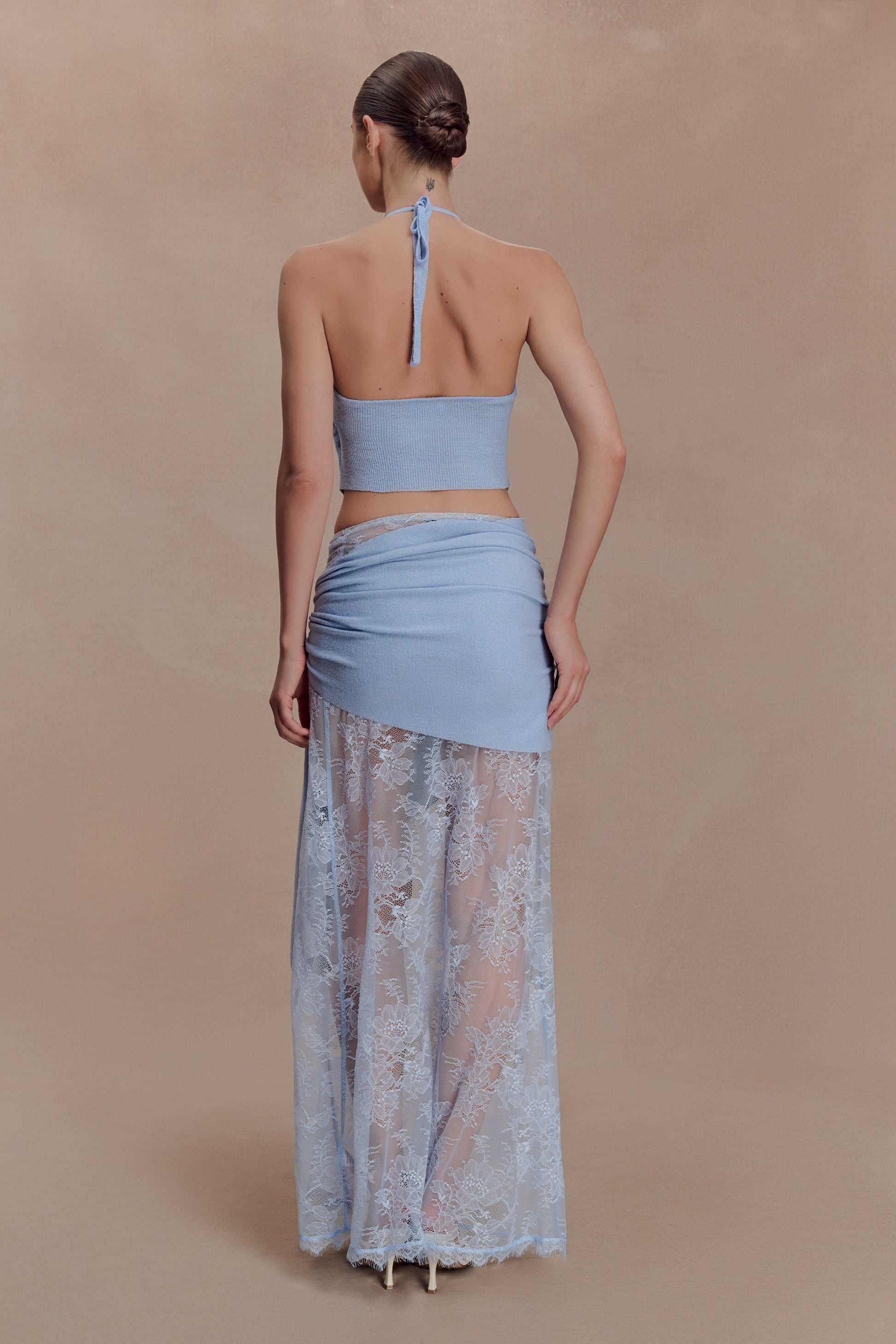 Lucy Lace And Knit Halter Top - Cornflower Blue #5