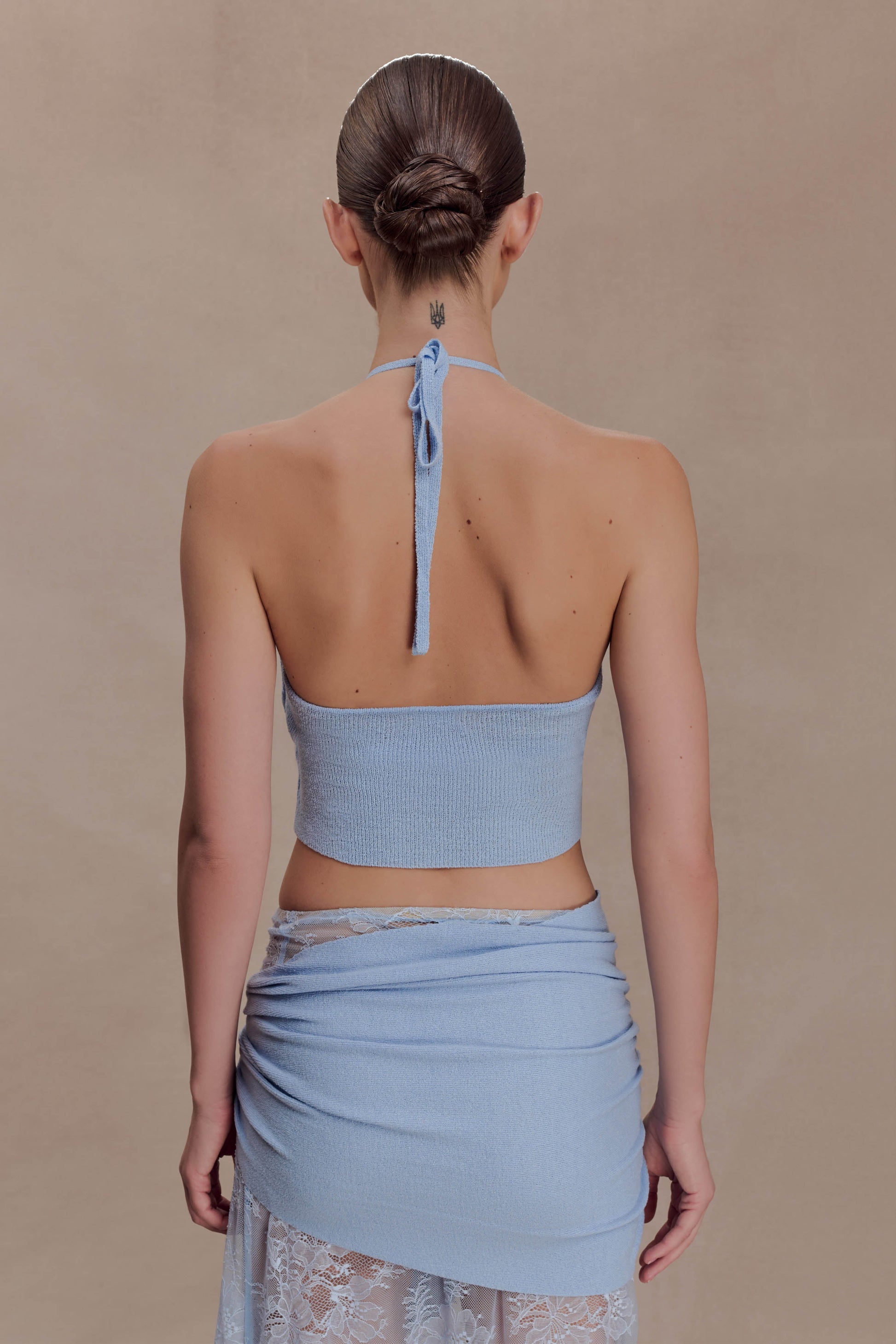 Lucy Lace And Knit Halter Top - Cornflower Blue #2