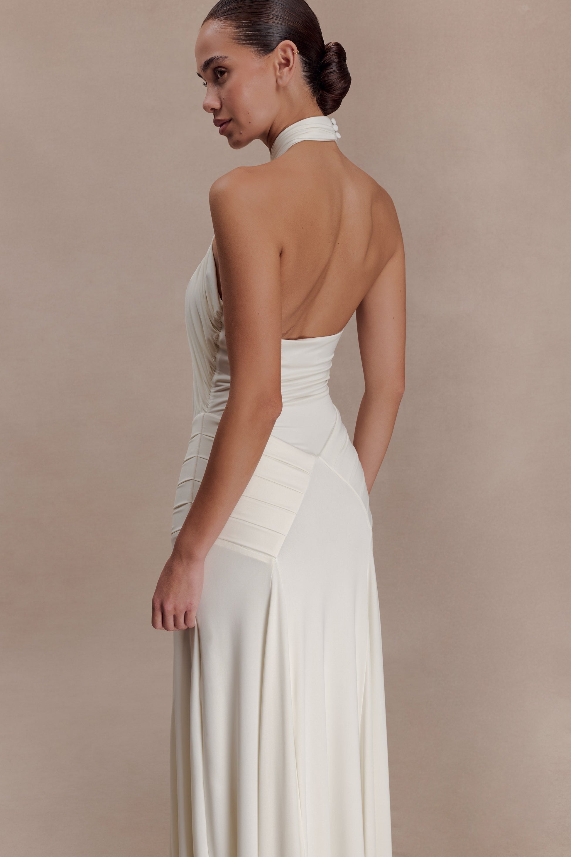 Indira Gathered Slinky Halter Maxi Dress - Ivory #7