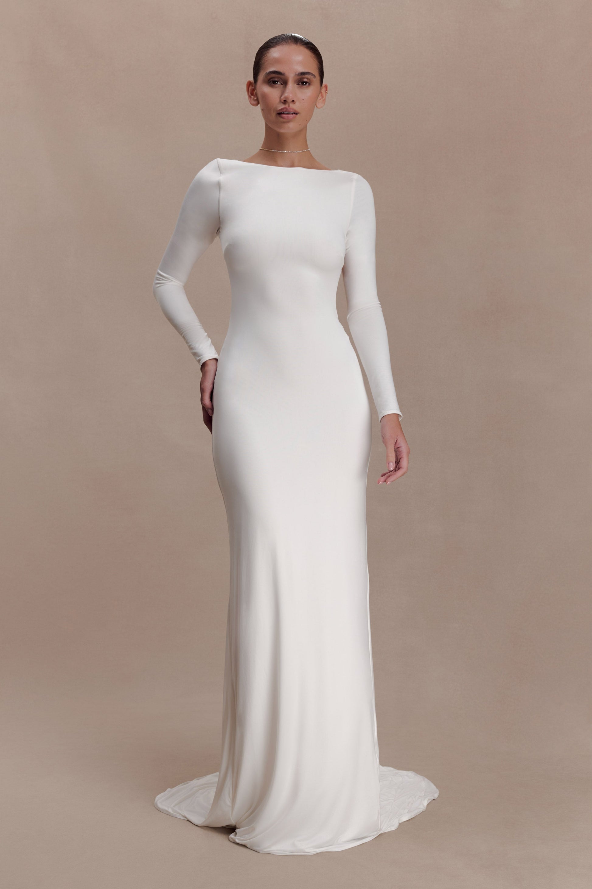 Marlene Slinky Low Back Maxi Dress - White #11