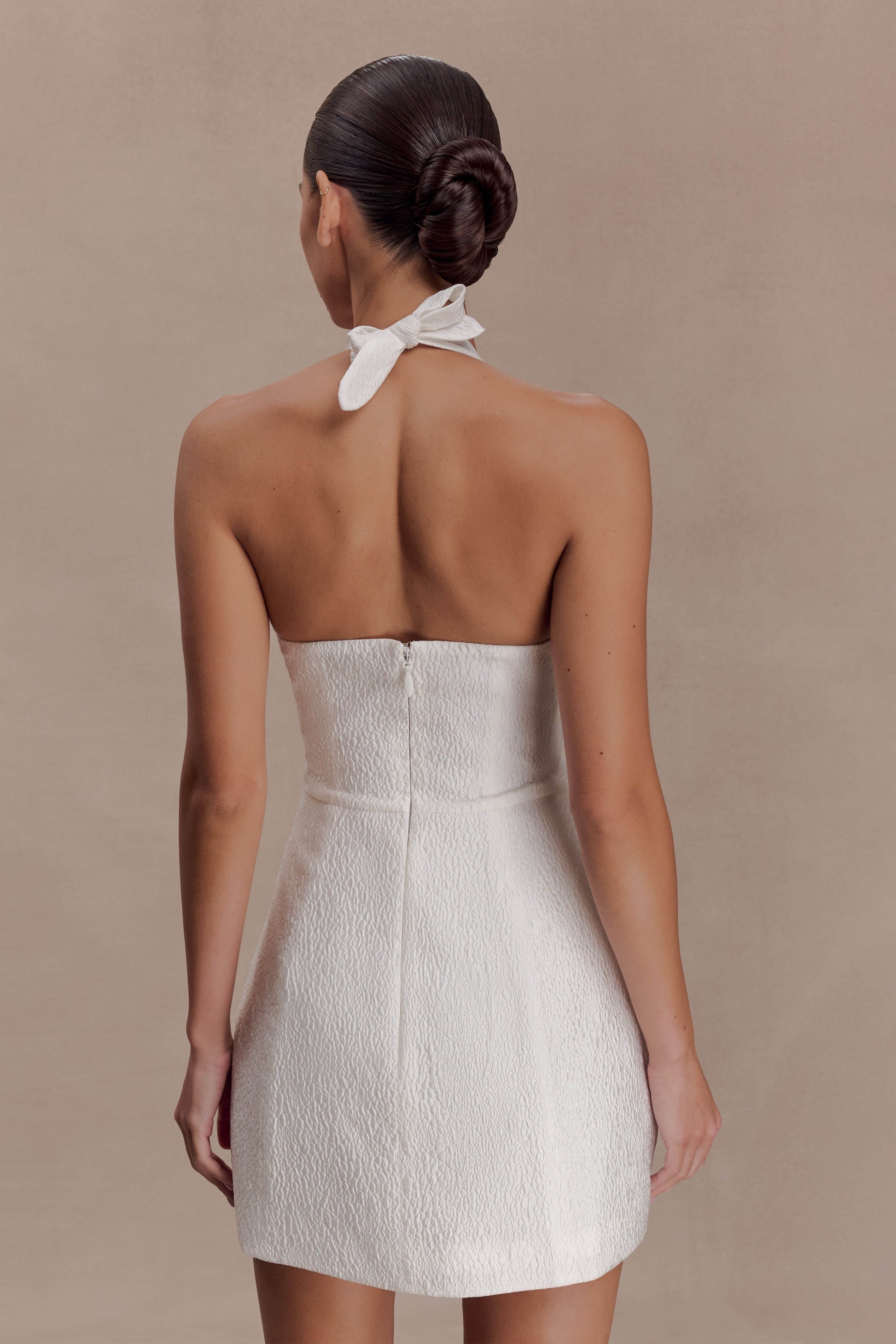 Ella Bow Detail Halter Mini Dress - White #2