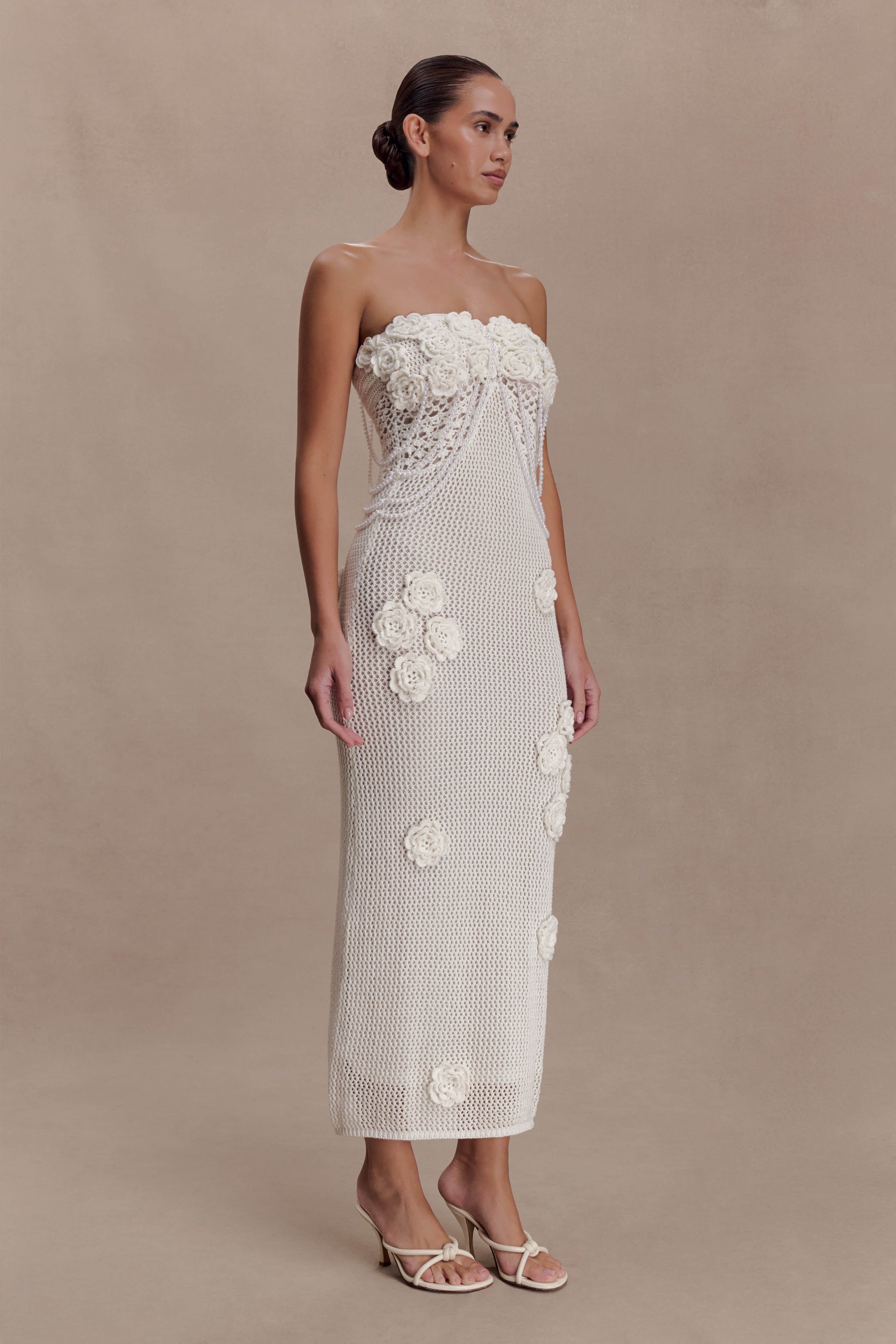 Samantha Crochet Midi Dress With Flowers - Ivory #4