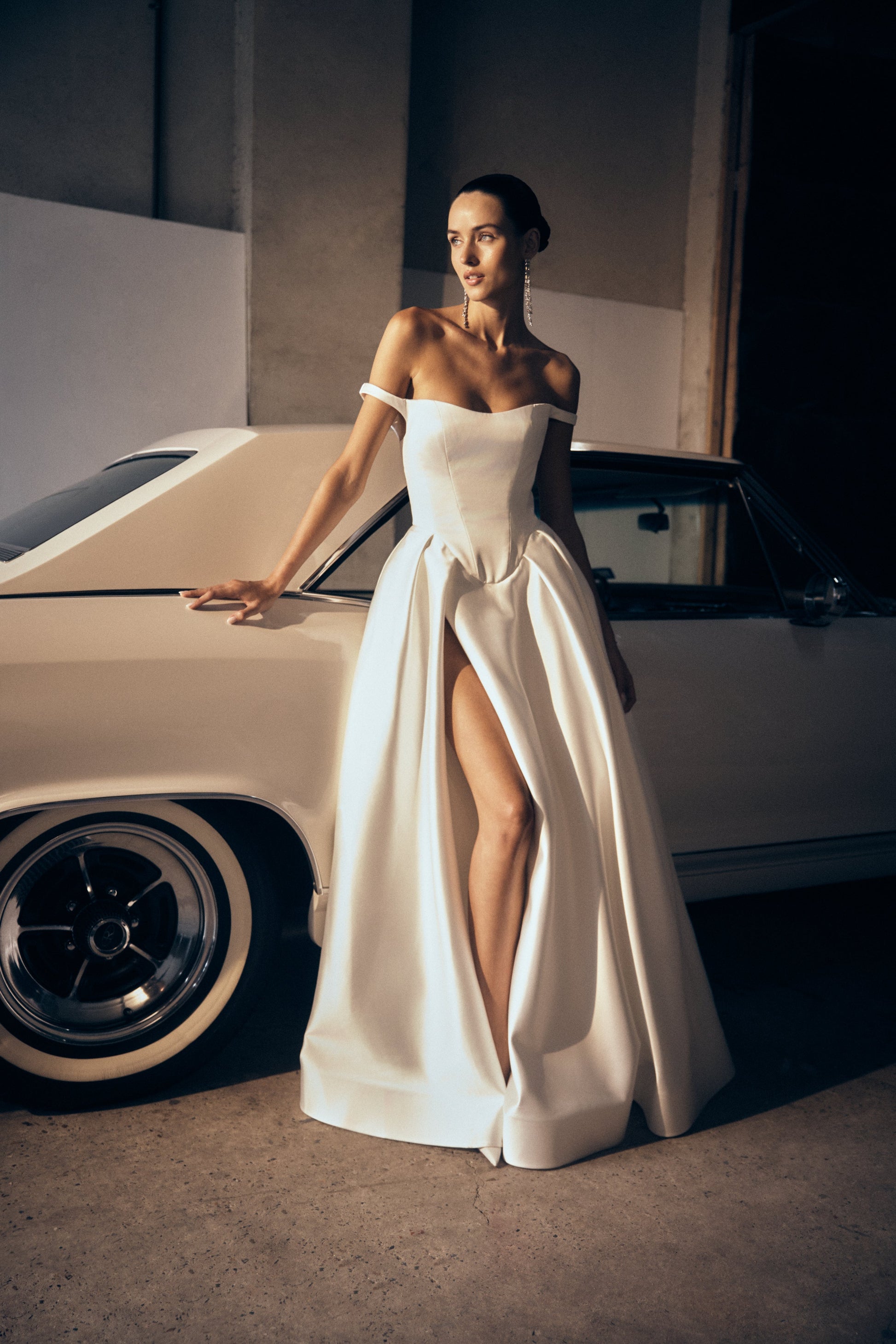 Willow Off Shoulder Satin Maxi Gown - White #13