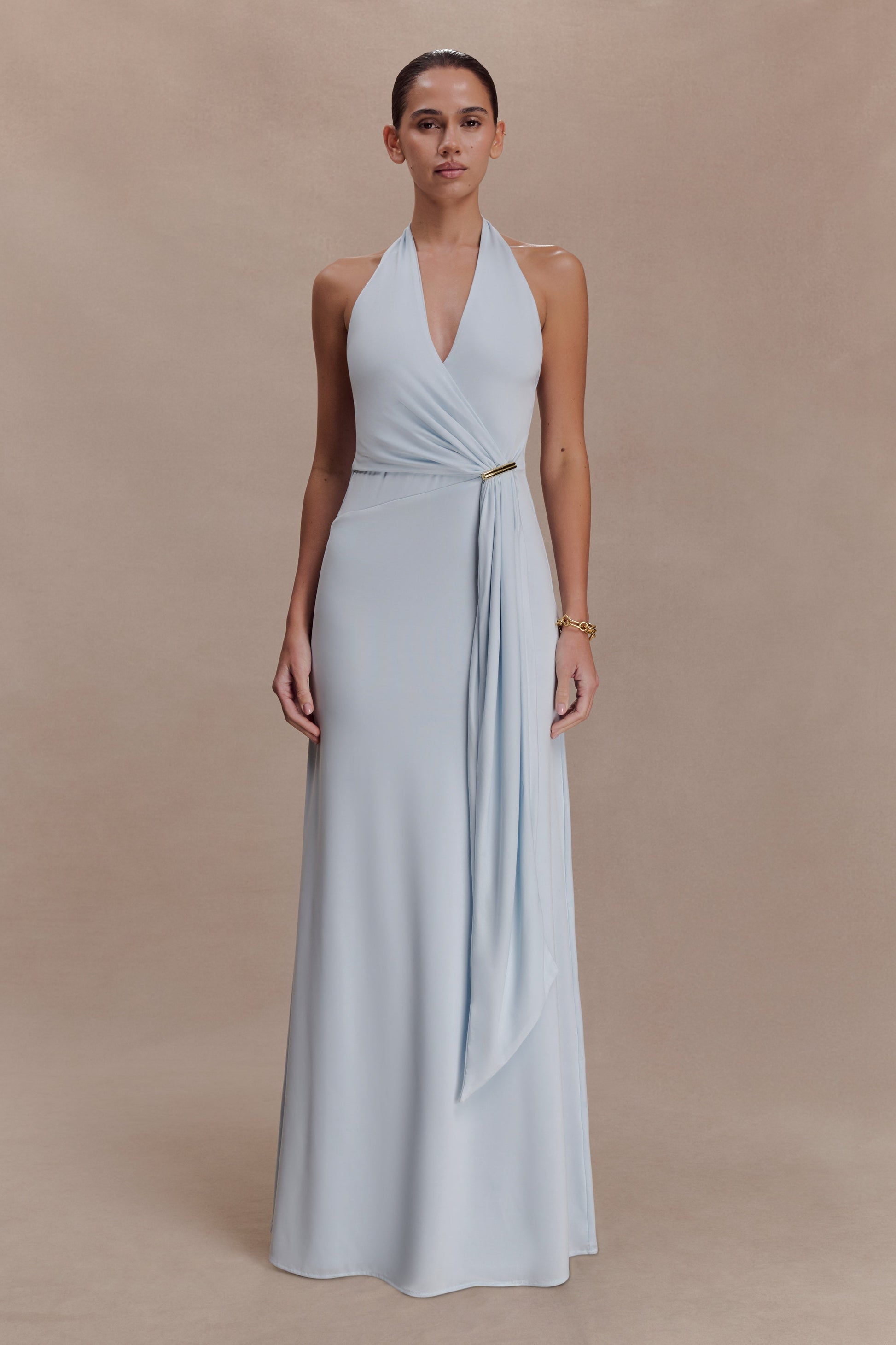 Veda Slinky Halter Maxi Dress - Pale Blue #3