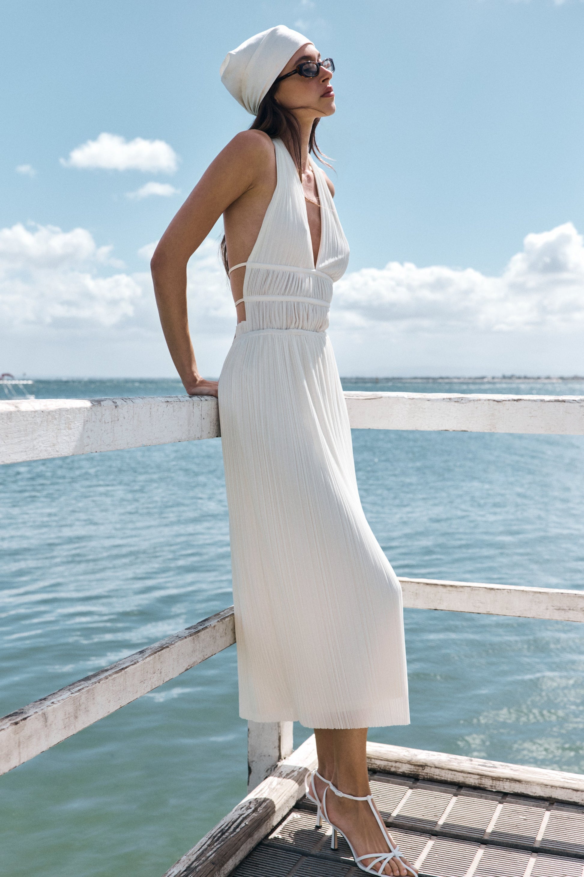 Thien Cowl Halter Midi Dress - Ivory #8