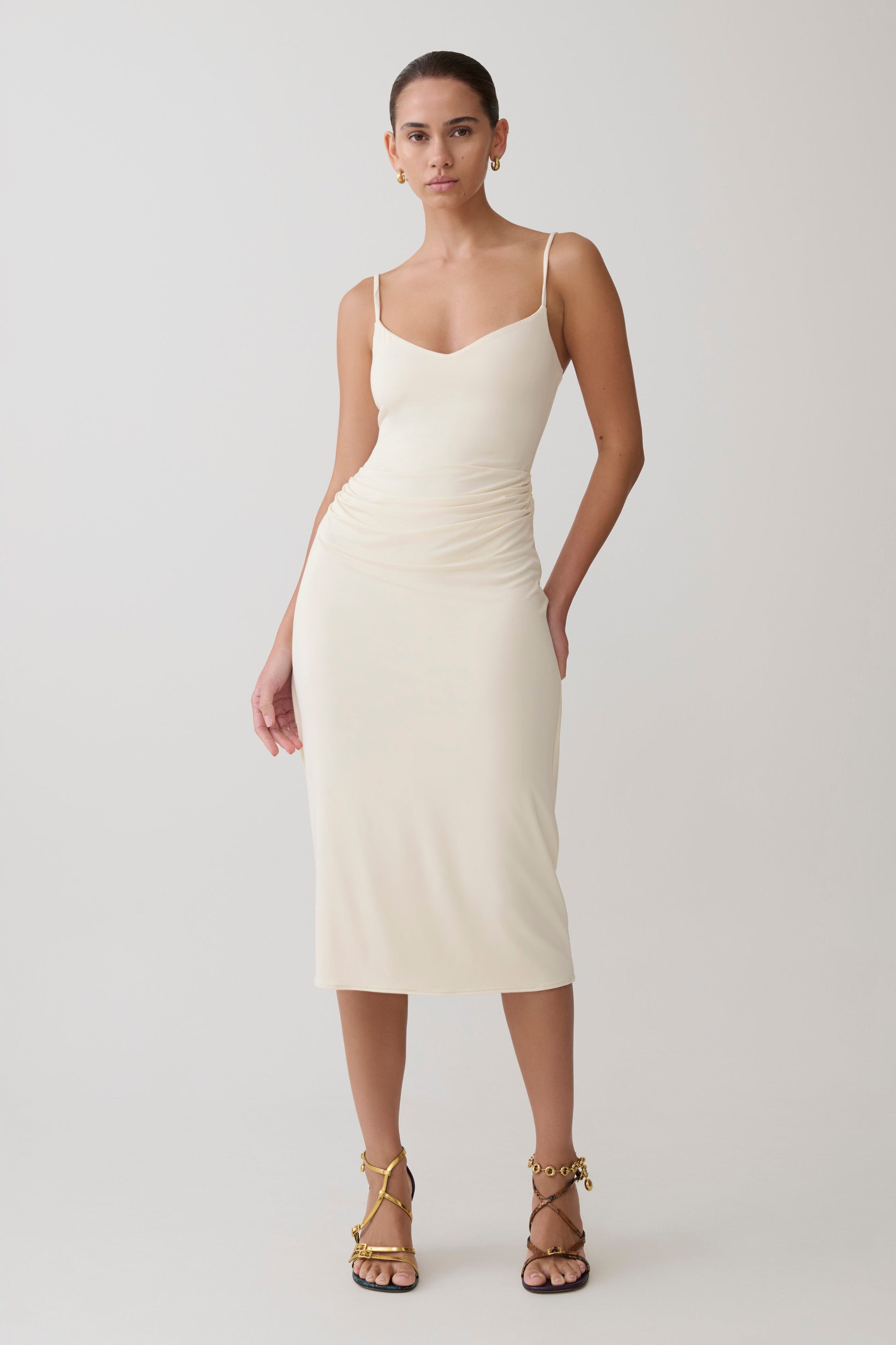 Vina Gathered Jersey Midi Dress - Ivory #3