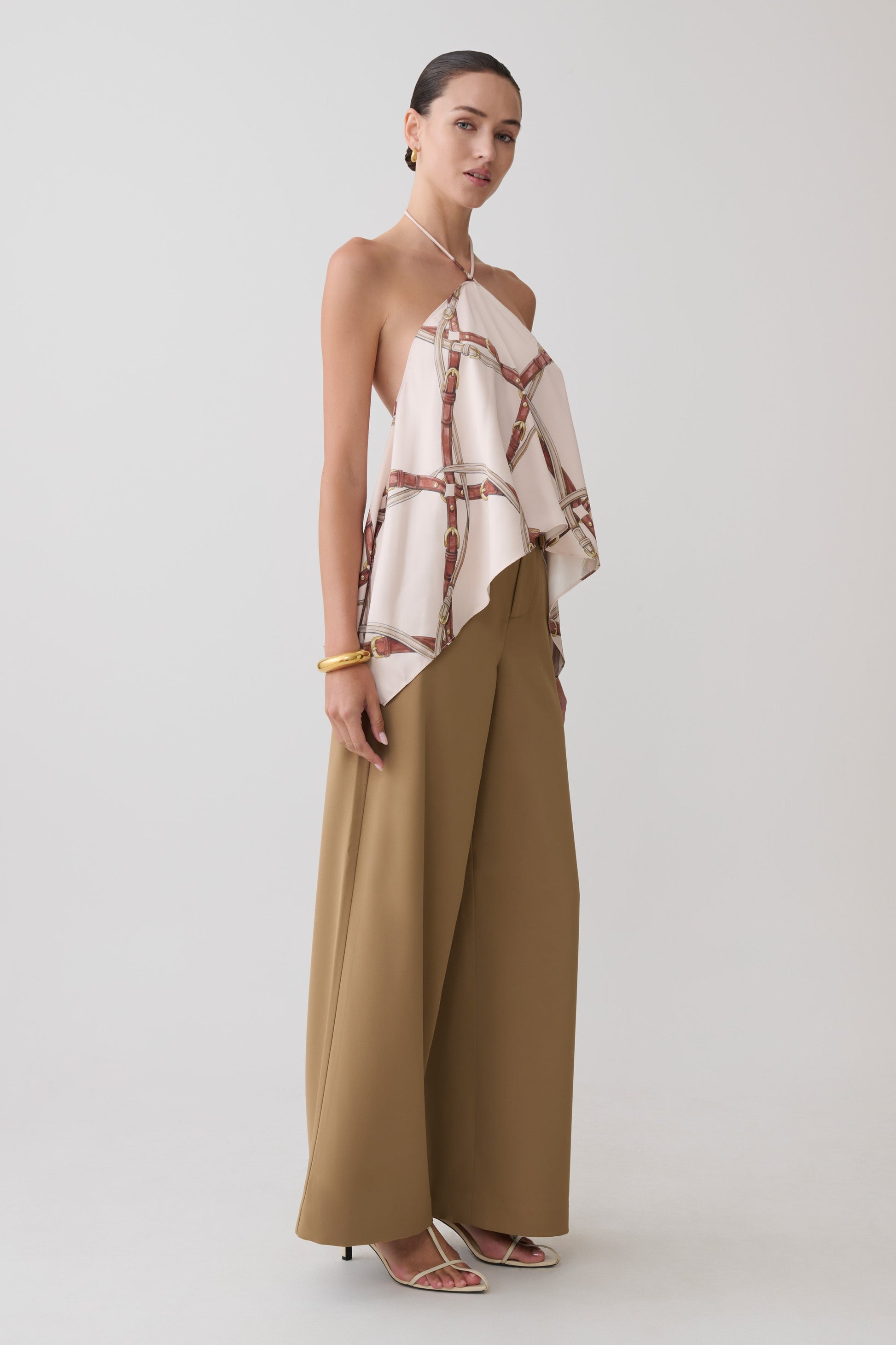 Adelaide Draped Satin Halter Top - Chain Print #4