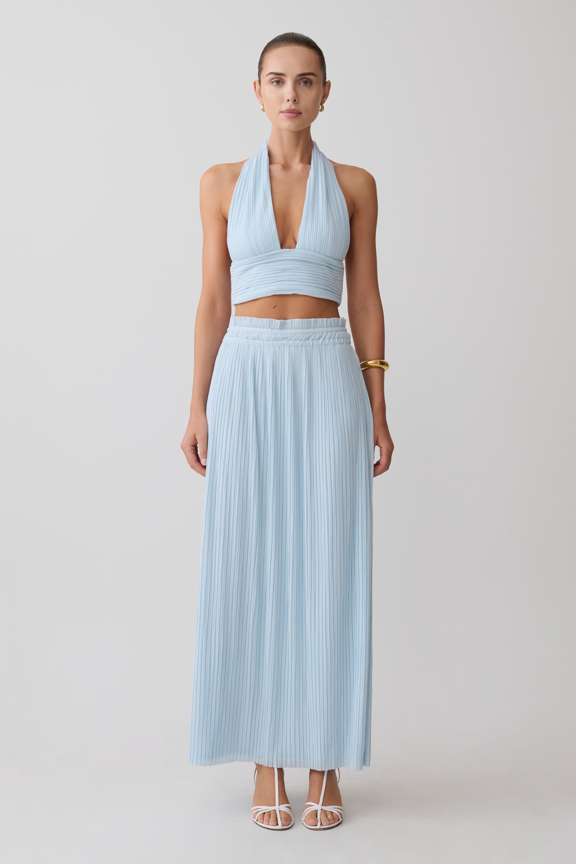 Amaris Sleeveless Plisse Halter Top - Pale Blue #6