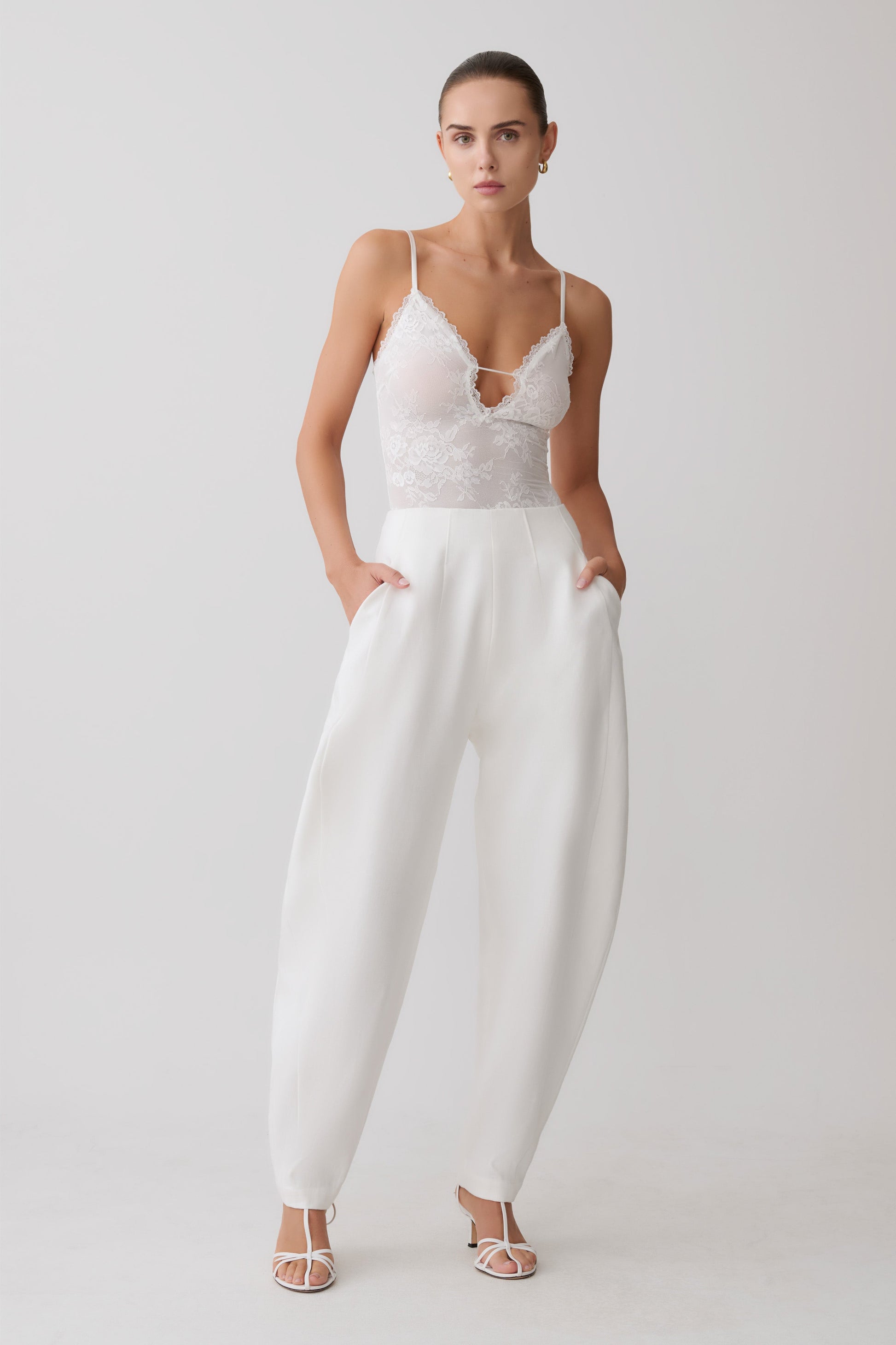 Jasper Sheer Plunge Lace Bodysuit - Ivory #3