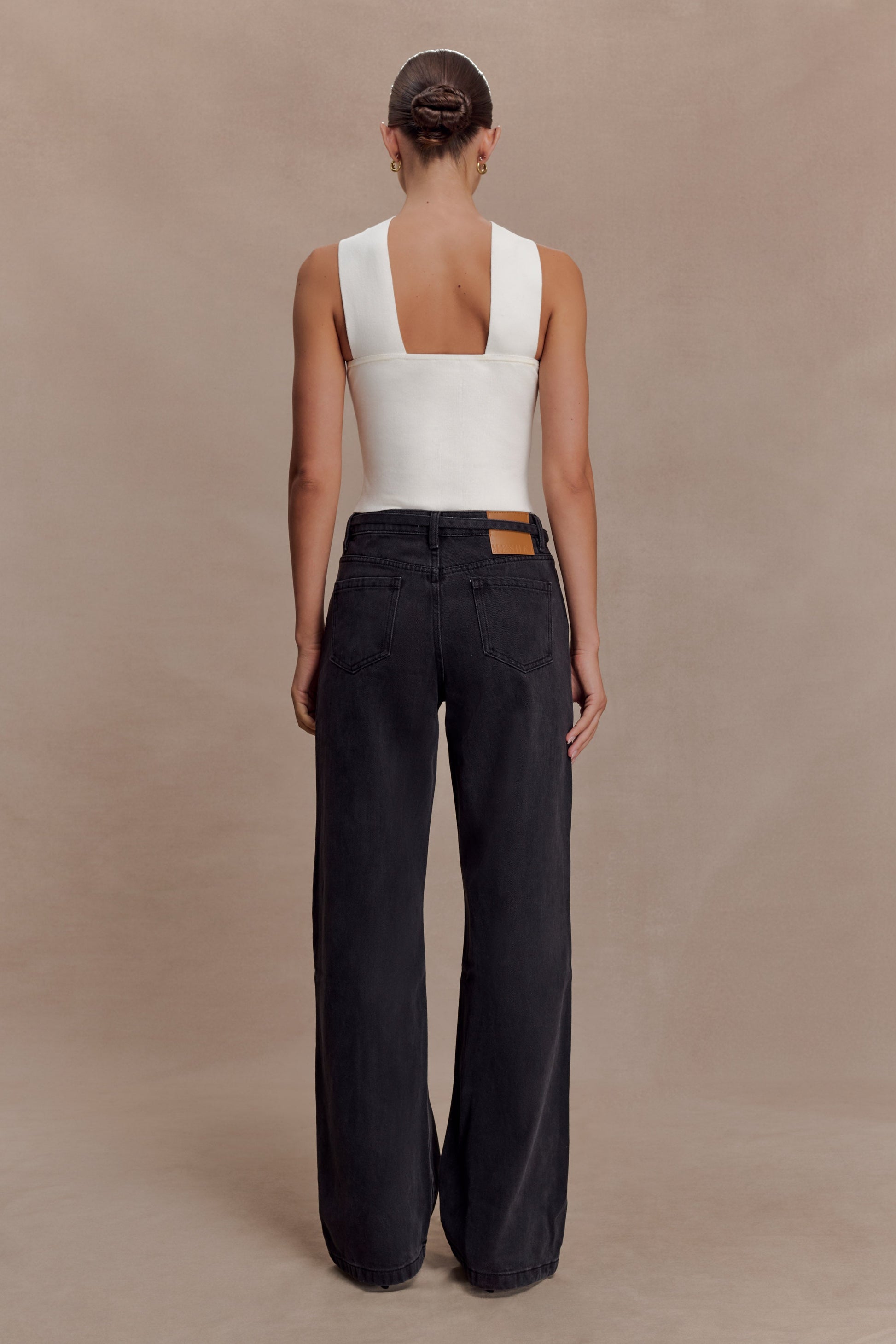 Perrie Mid Rise Straight Leg Tie Jeans - Washed Black #6