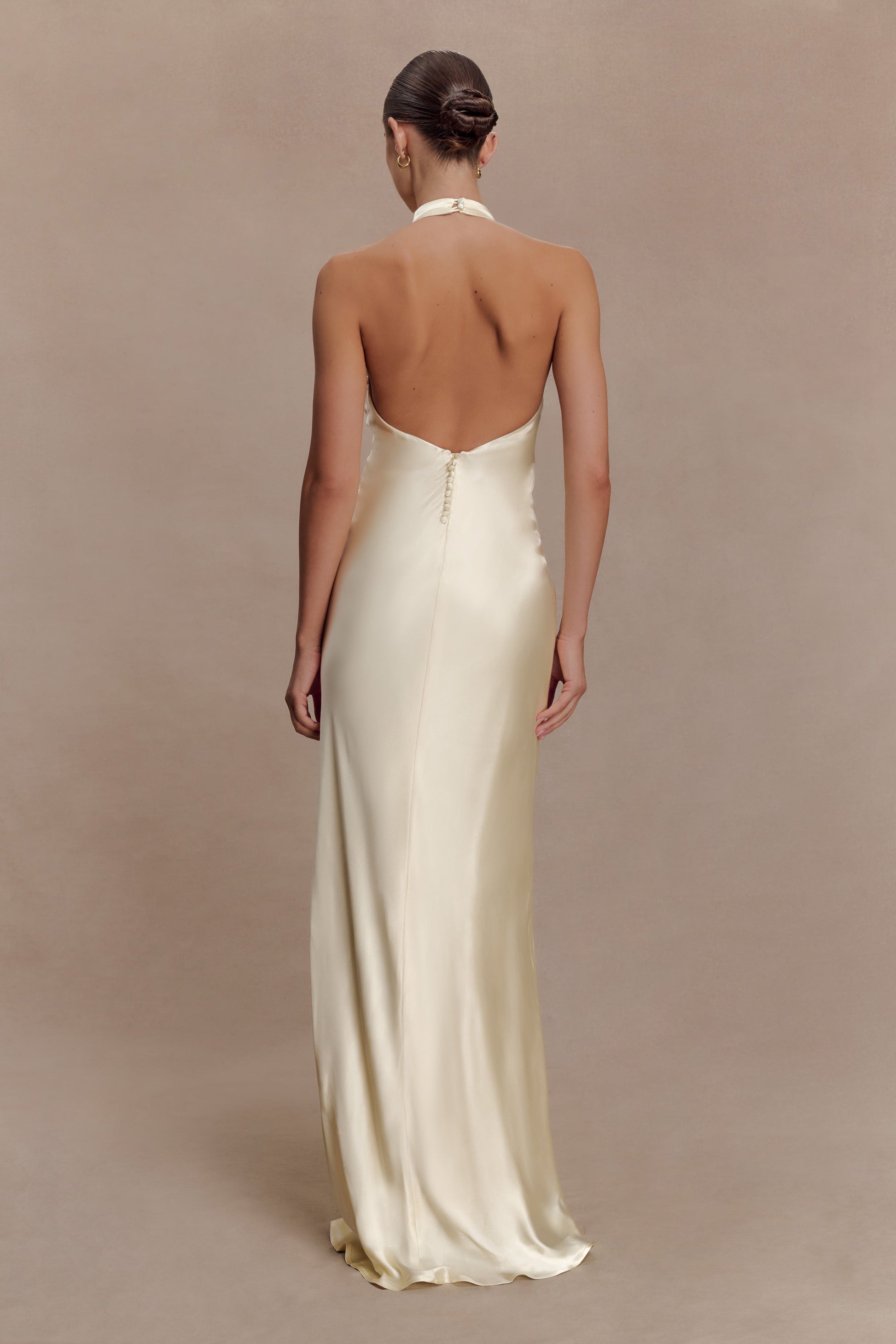 Esther Iridescent Satin Cowl Maxi Dress - Lemon Sorbet #2