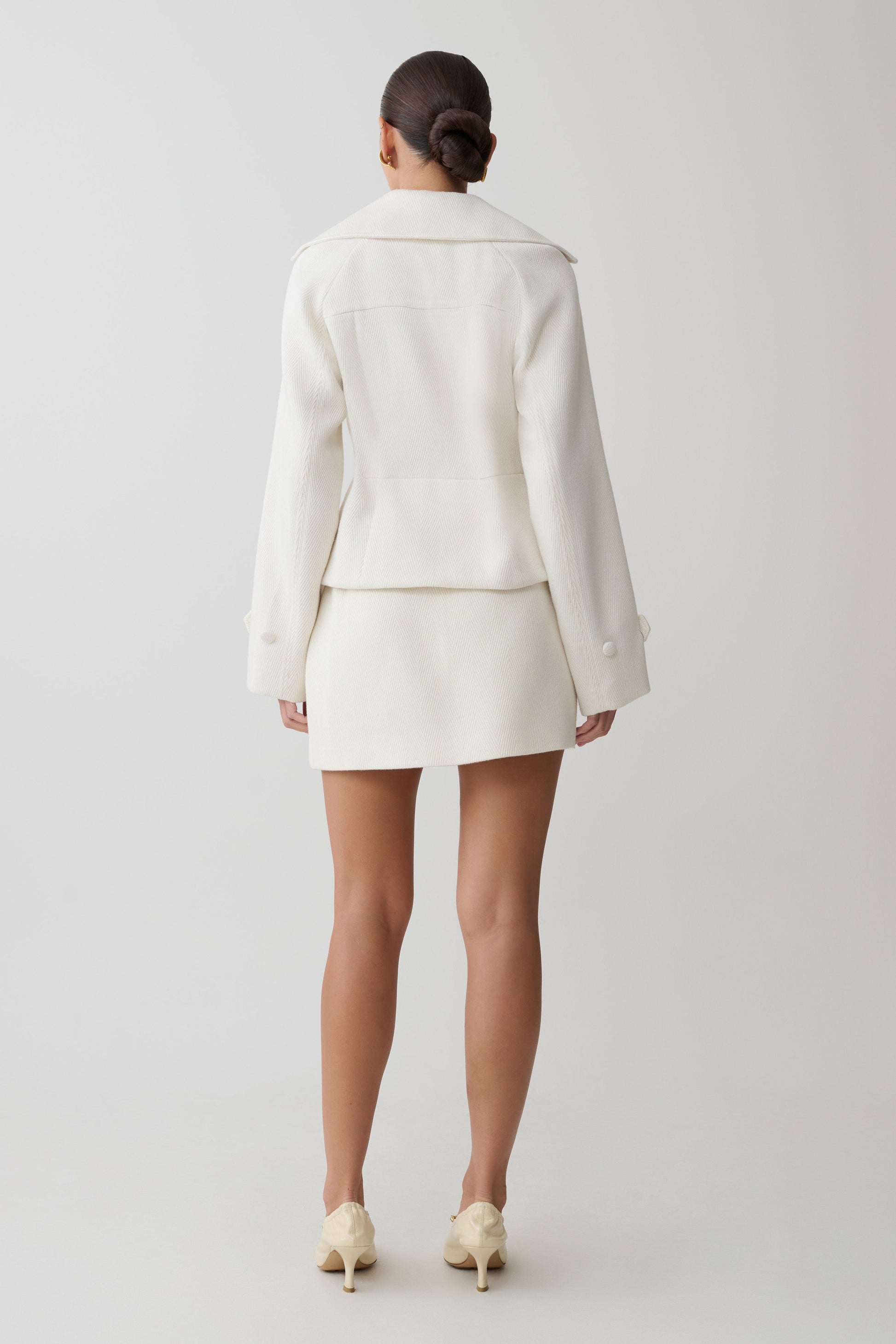 Elara Cropped Collared Jacket - Ivory #6