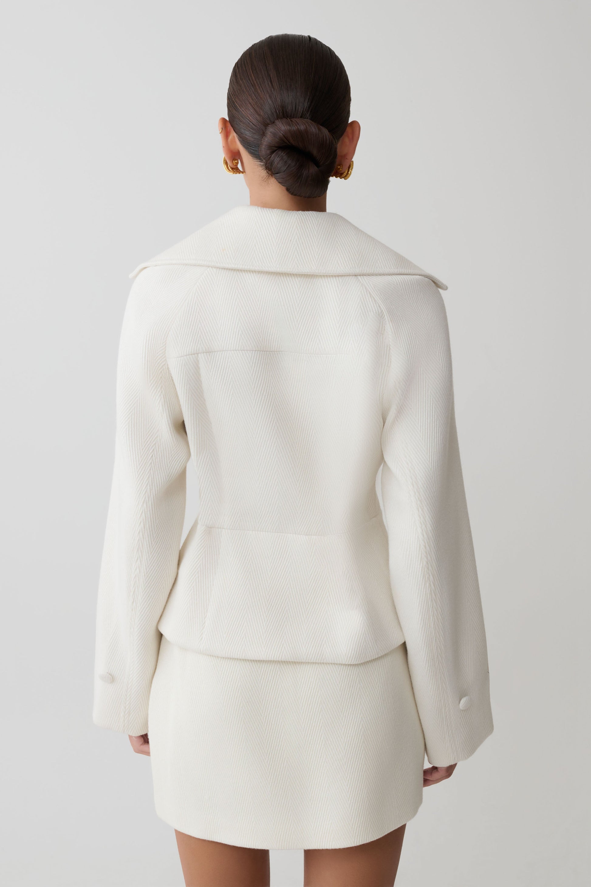 Elara Cropped Collared Jacket - Ivory #3